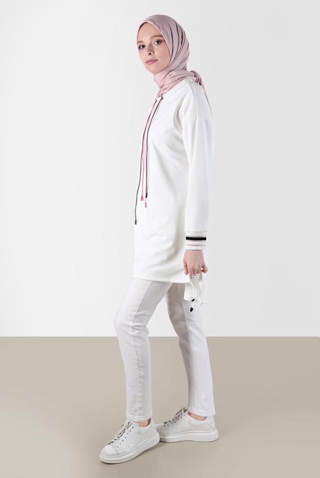Hijab clothing WHITE PRINT DETAIL TRACKSUIT PANTS 70393  - ALVİNA