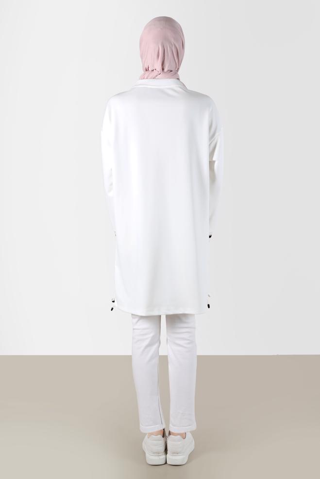 Hijab clothing WHITE PRINT DETAIL TRACKSUIT PANTS 70393  - ALVİNA