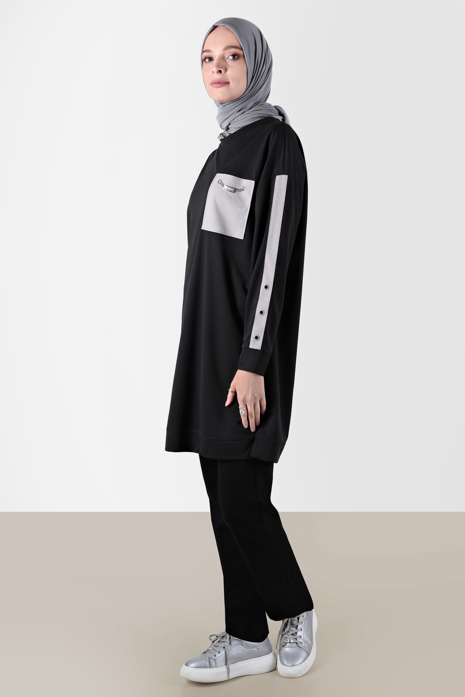 Hijab clothing BLACK ELASTIC WAIST TRACKSUIT PANTS 70396 