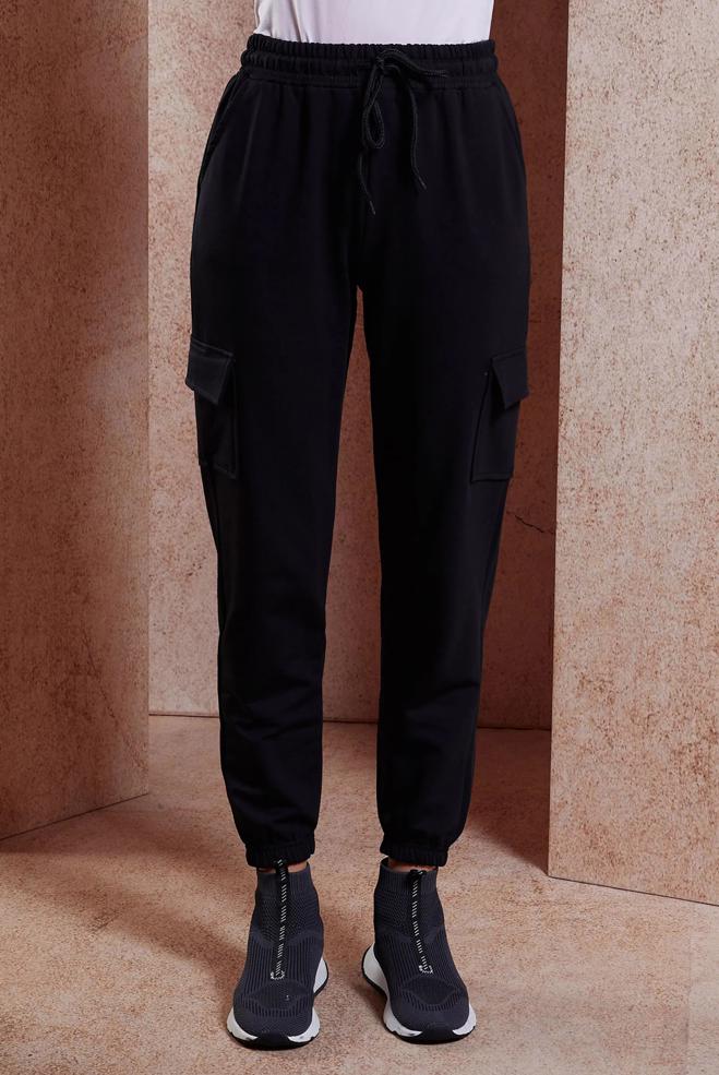 Hijab clothing BLACK POCKET DETAIL TRACKSUIT PANTS 70398  - ALVİNA