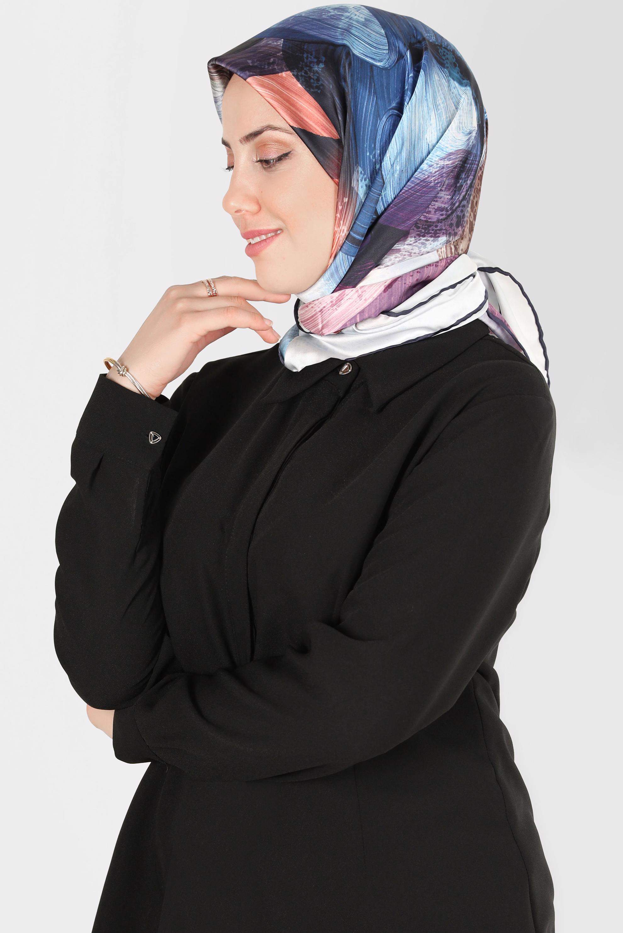 Tesettür giyim LACİVERT ALVİNA DİJİTAL SURA EŞARP 8123 