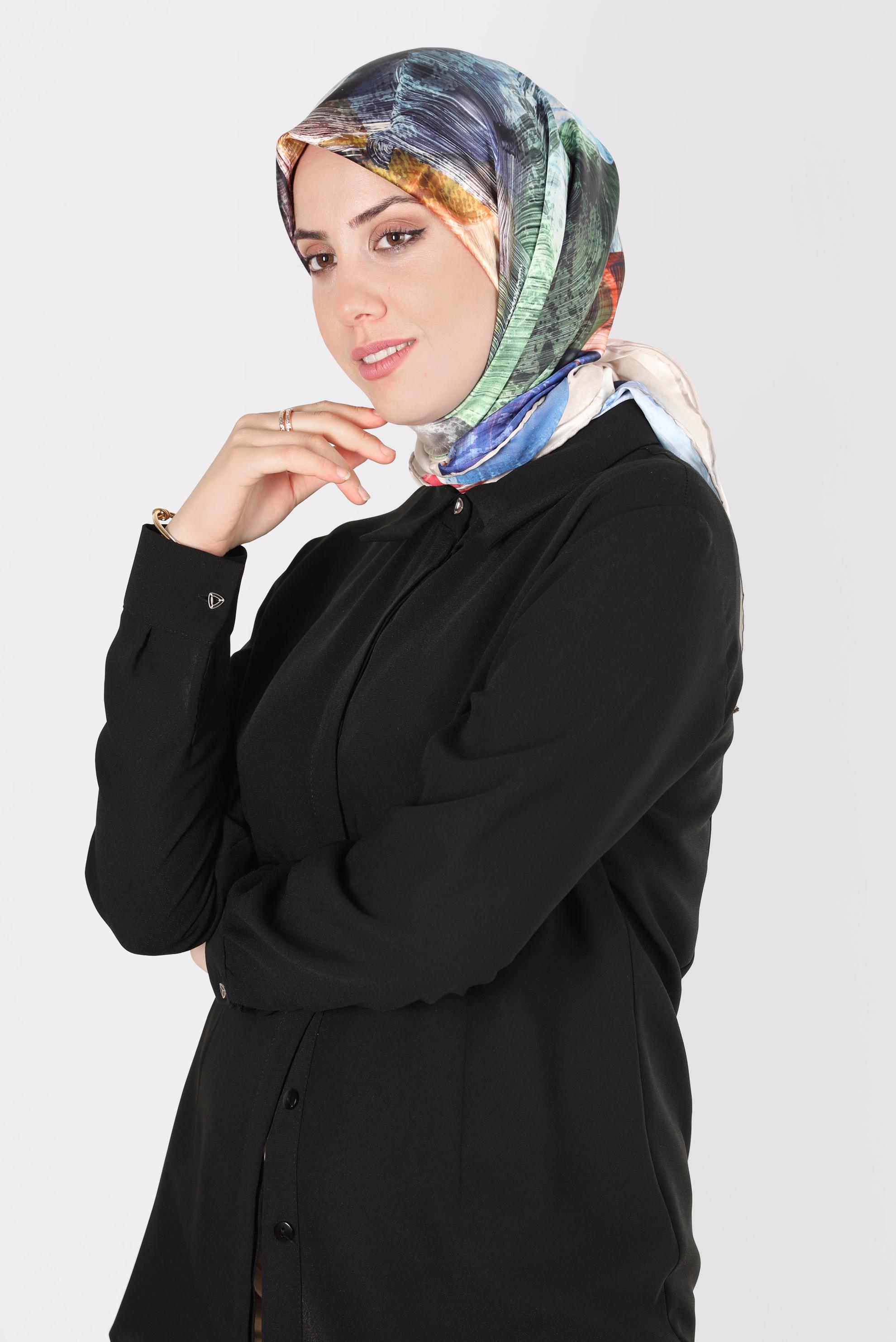 Tesettür giyim PUDRA ALVİNA DİJİTAL SURA EŞARP 8123 