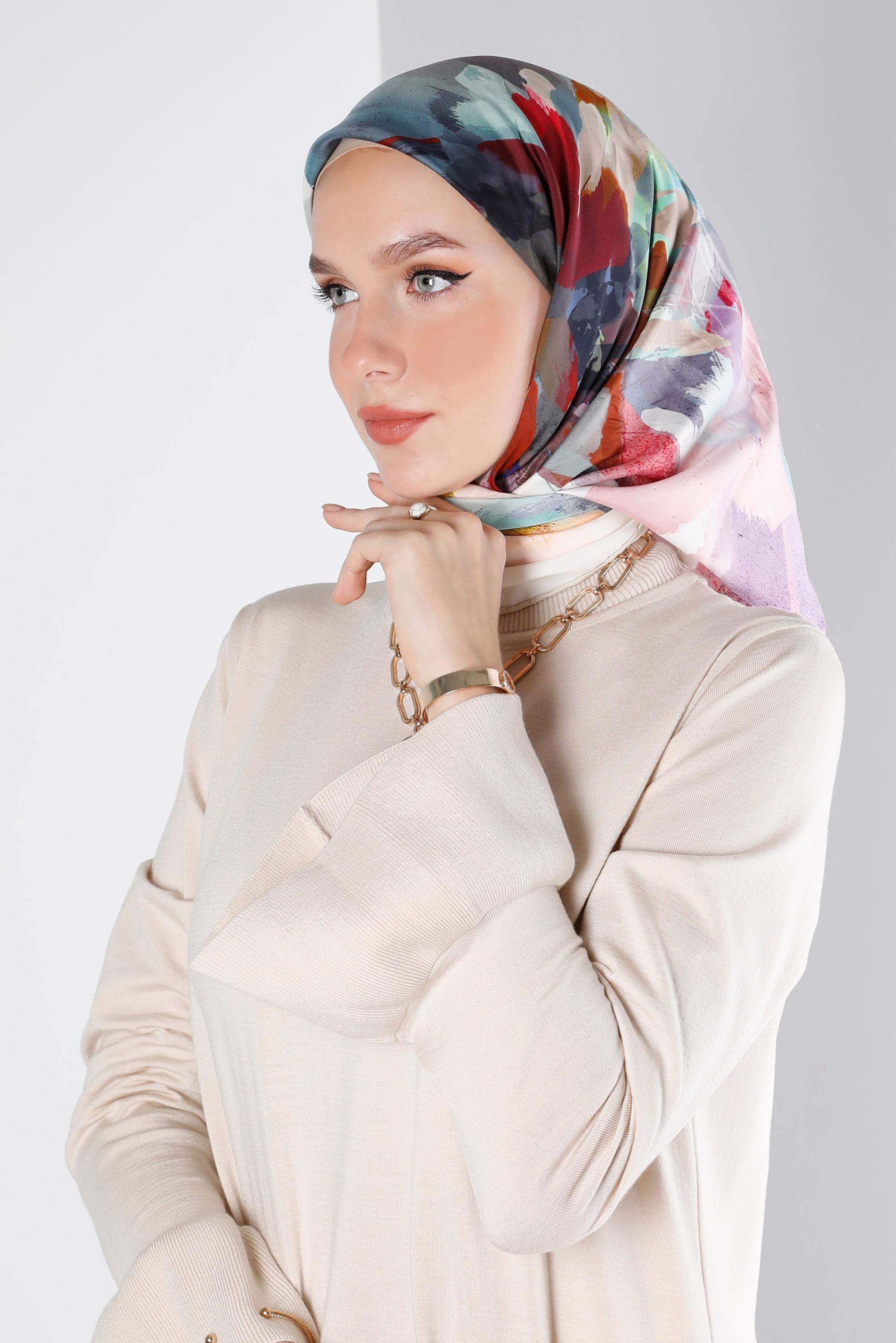 Tesettür giyim BEJ ALVİNA DİJİTAL SURA EŞARP 8124 