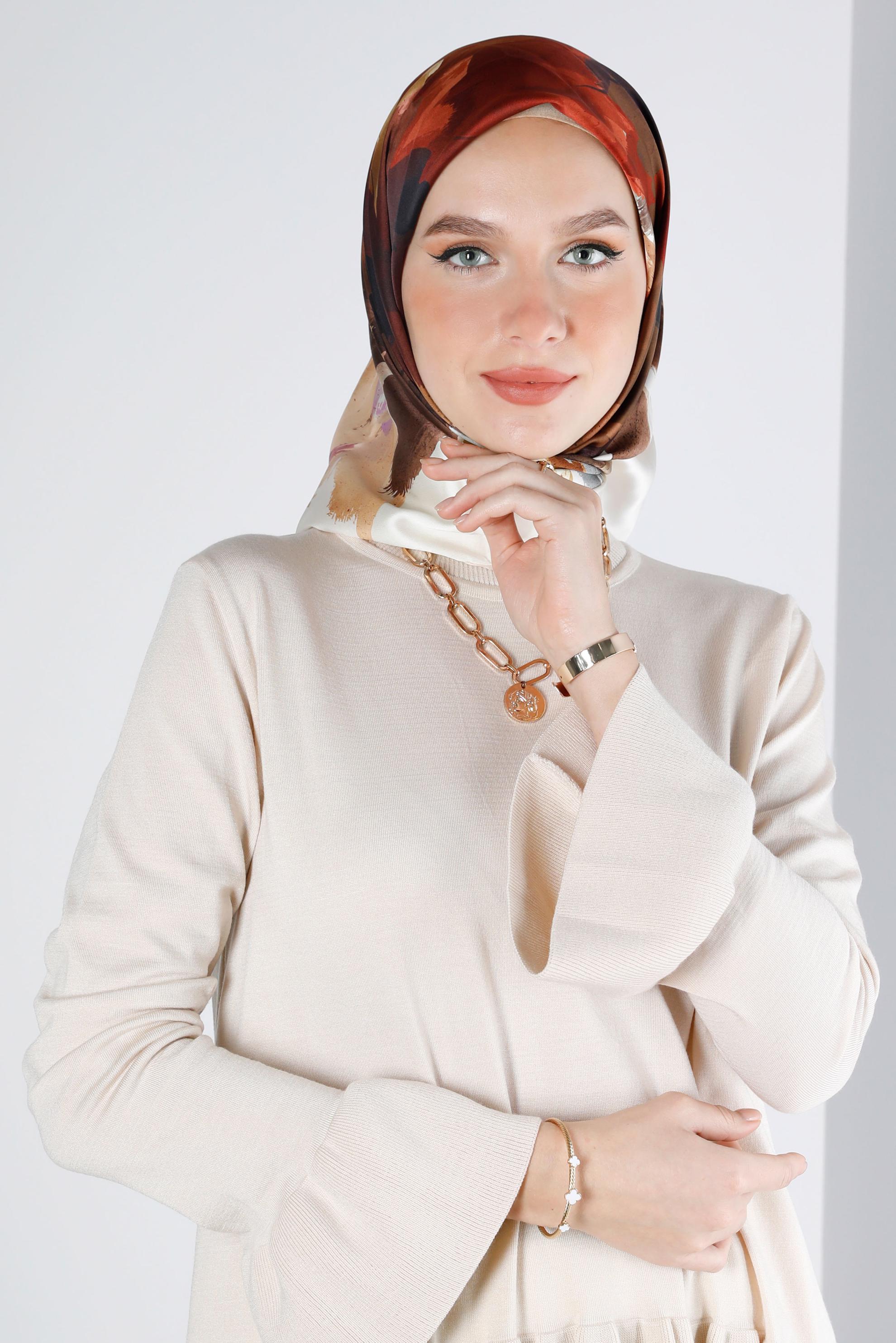 Tesettür giyim KAHVE ALVİNA DİJİTAL SURA EŞARP 8124 