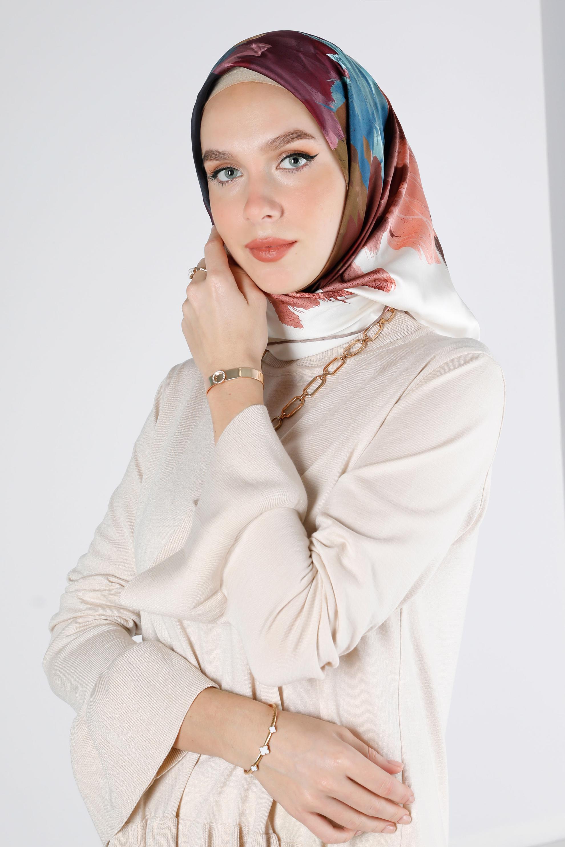 Tesettür giyim KAHVE ALVİNA DİJİTAL SURA EŞARP 8124 