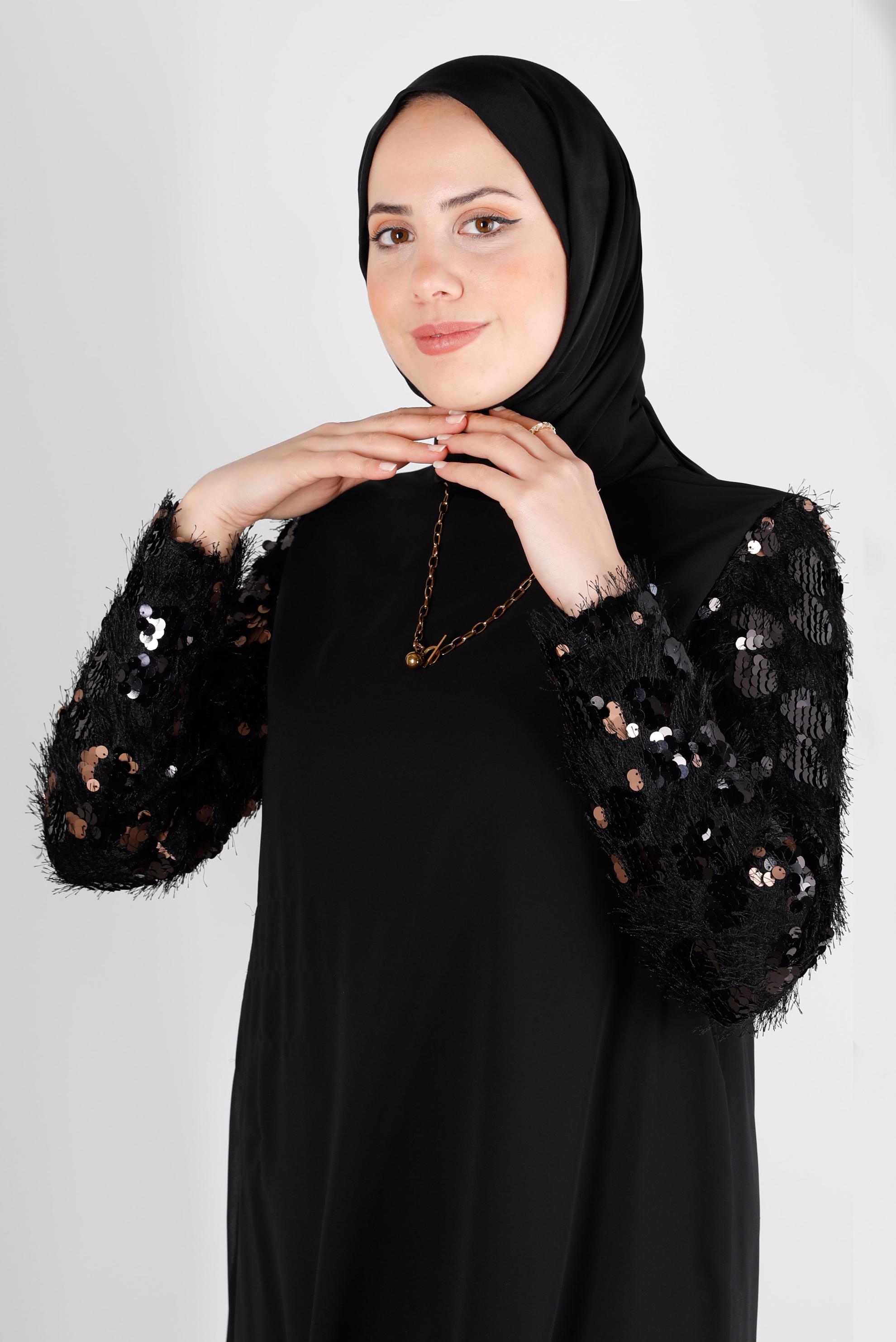 Tesettür giyim SİYAH ALVİNA PARILTI BANTLI EŞARP 8126