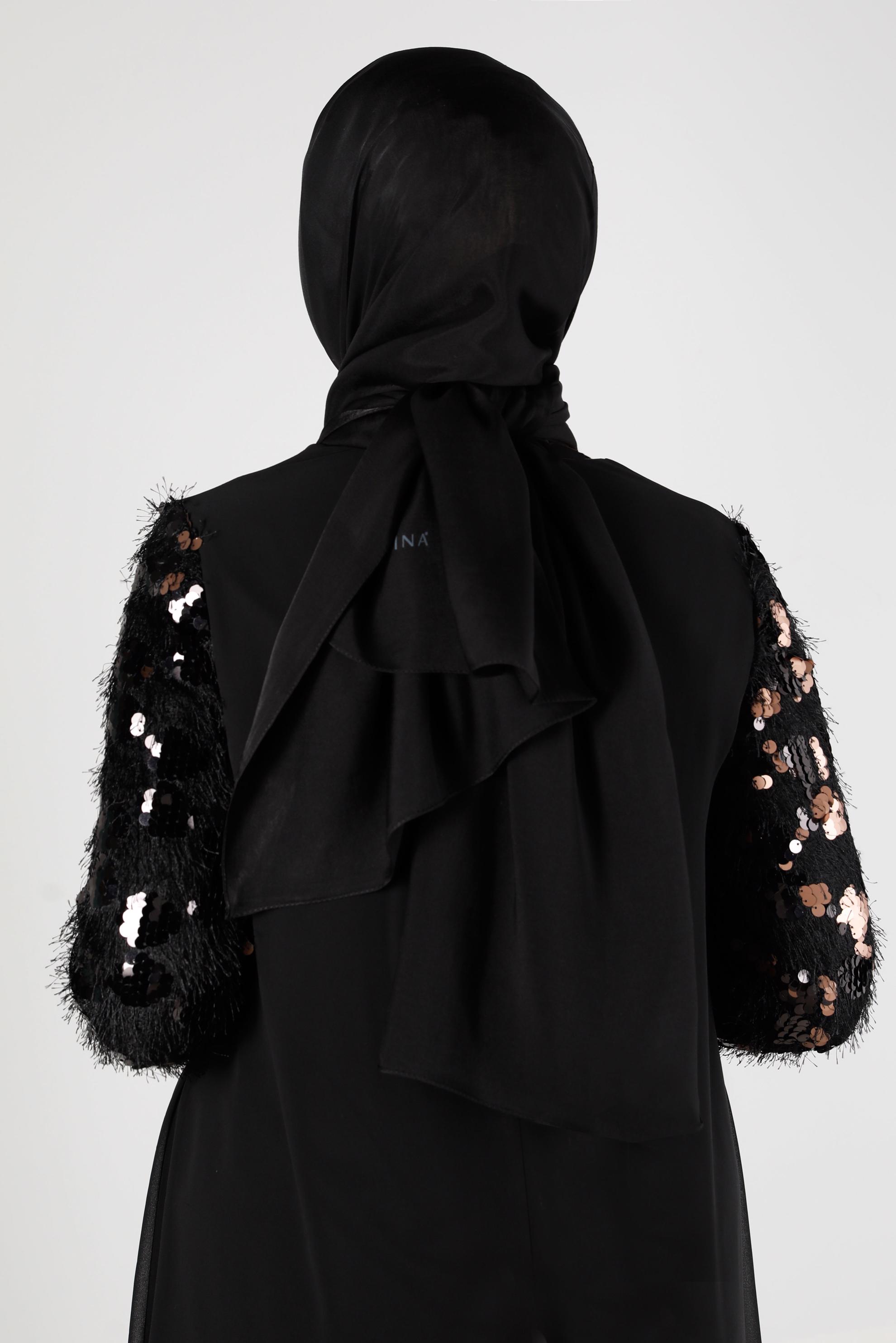 Tesettür giyim SİYAH ALVİNA PARILTI BANTLI EŞARP 8126