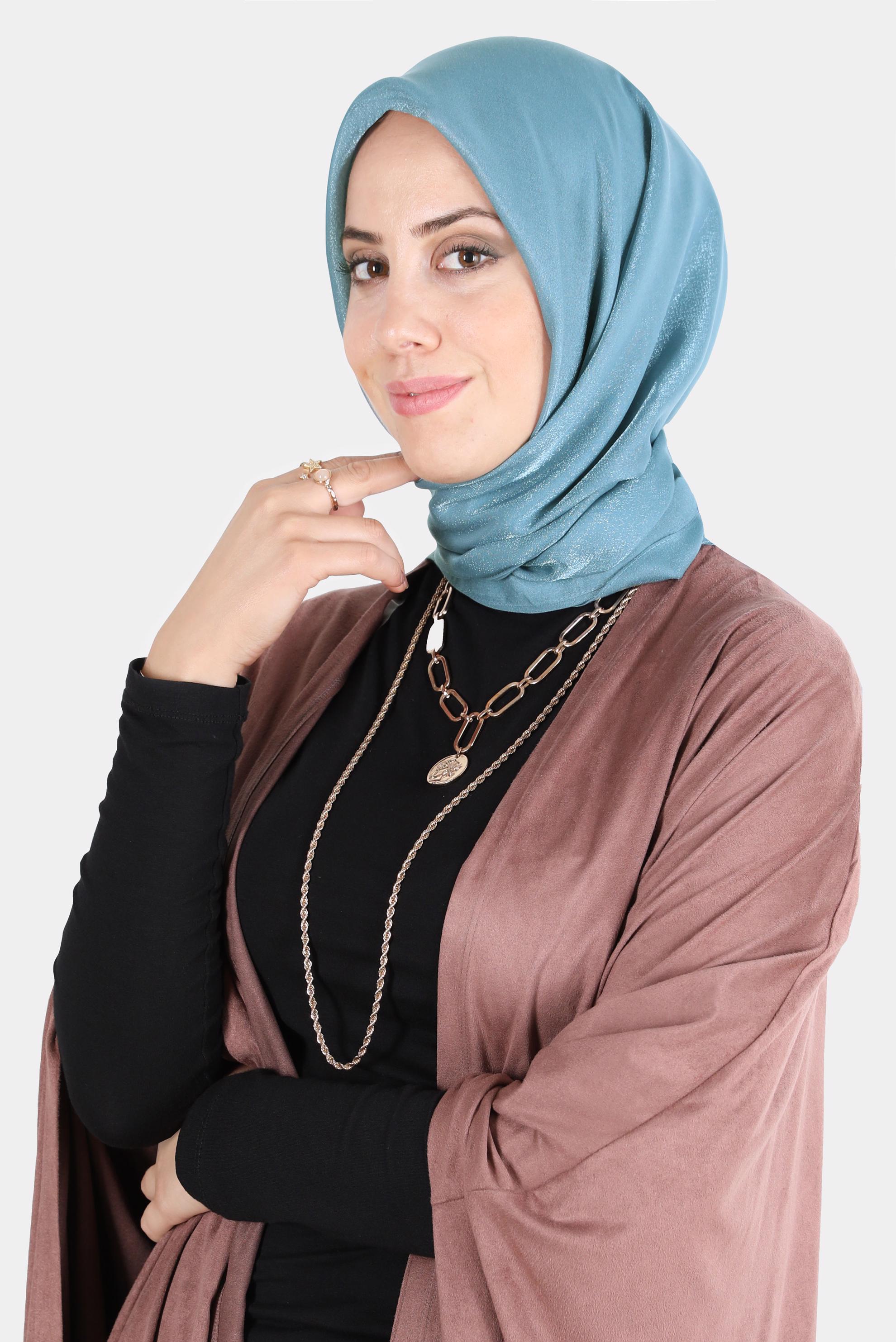 Tesettür giyim MAVİ ALVİNA PARILTI BANTLI EŞARP 8126