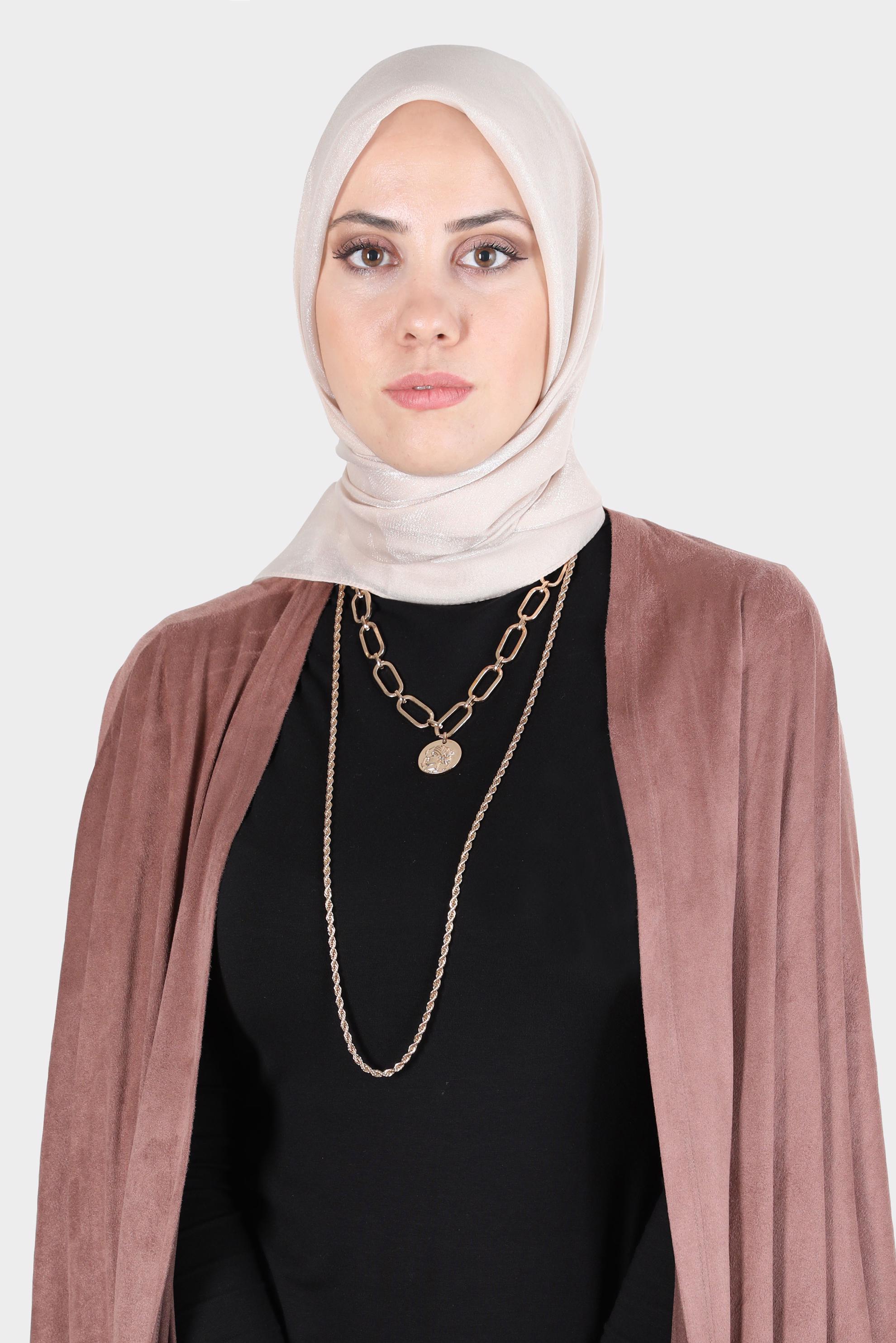 Tesettür giyim BEJ ALVİNA PARILTI BANTLI EŞARP 8126