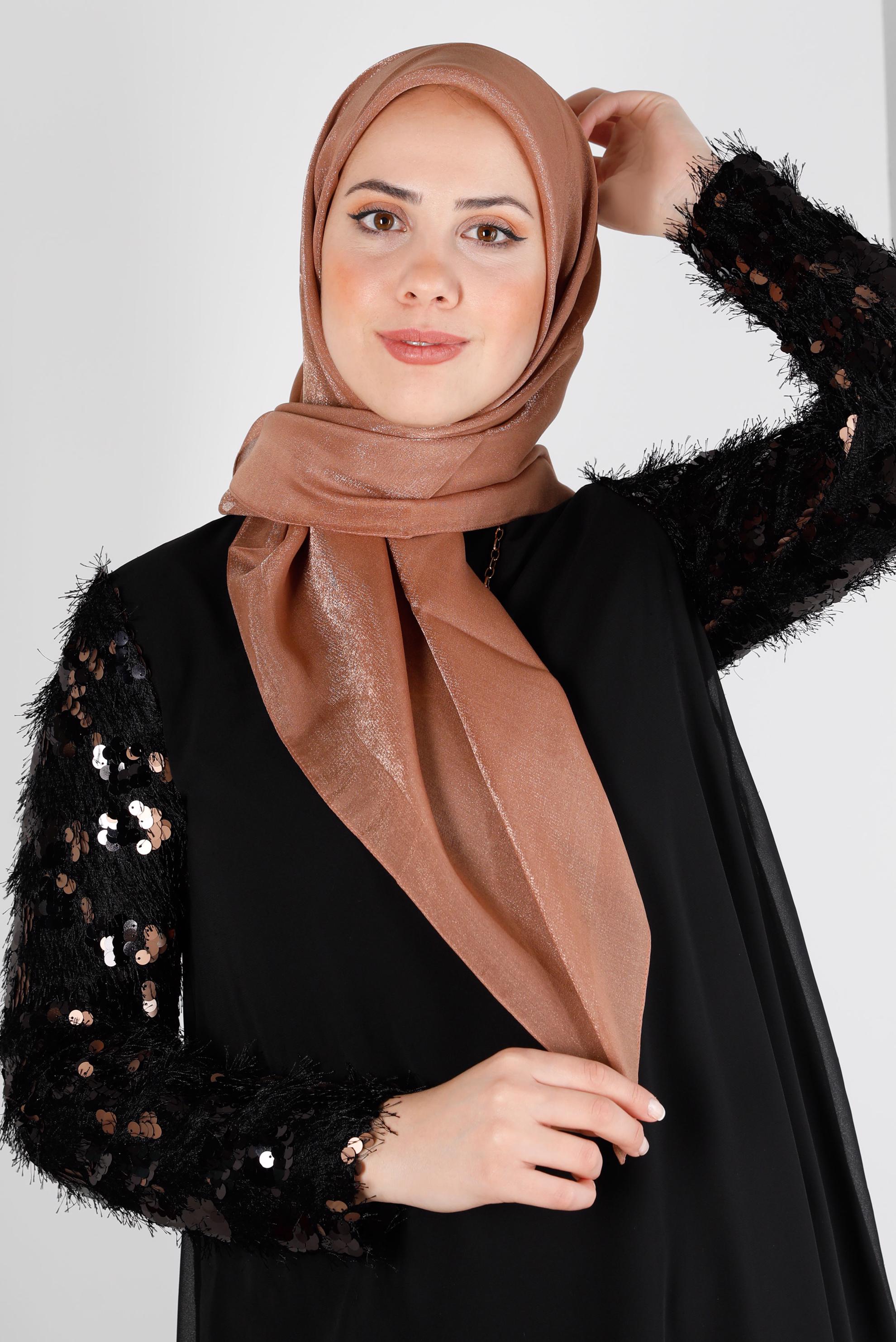 Tesettür giyim TURUNCU ALVİNA PARILTI BANTLI EŞARP 8126