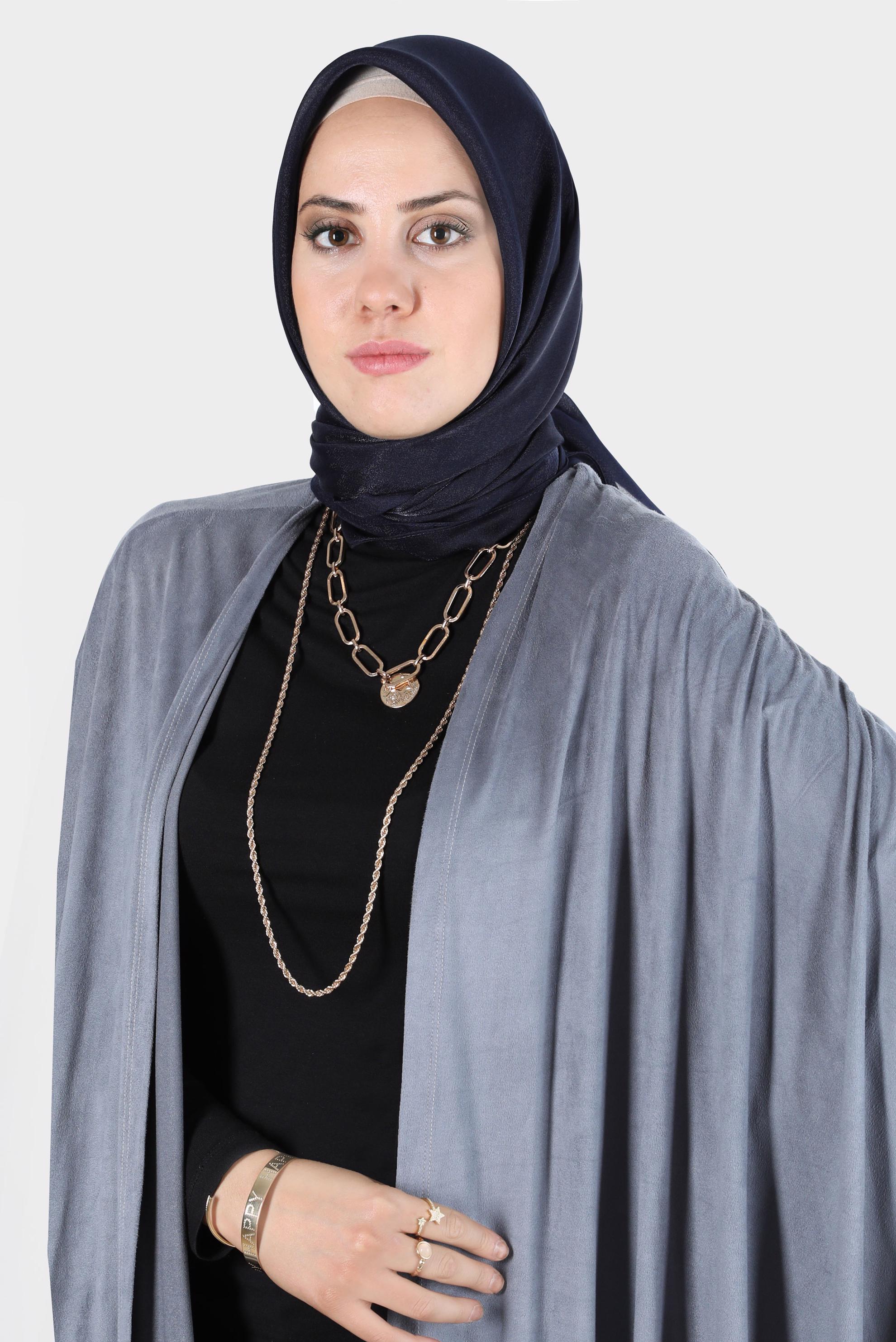 Tesettür giyim LACİVERT ALVİNA PARILTI BANTLI EŞARP 8126