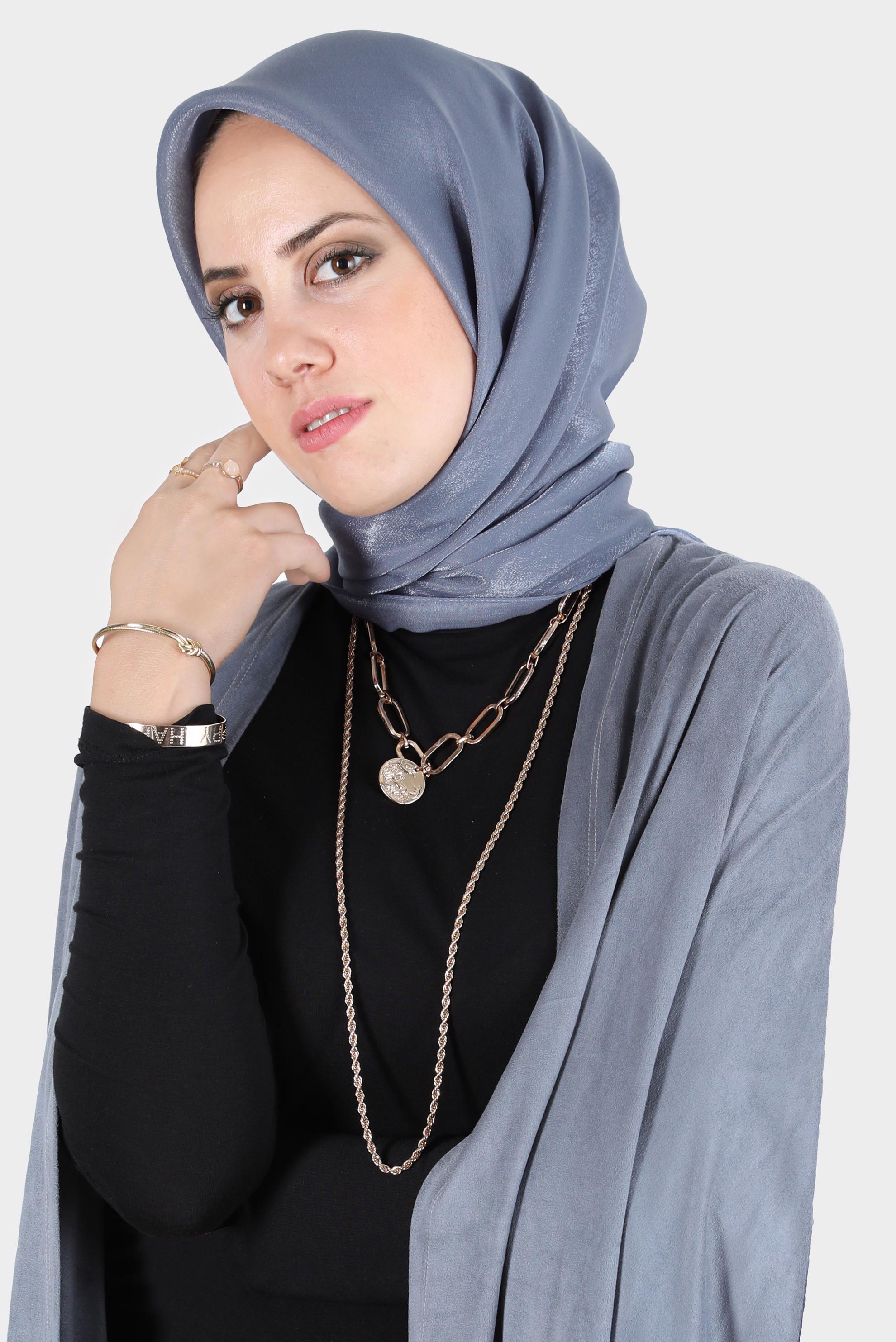 Tesettür giyim LACİVERT ALVİNA PARILTI BANTLI EŞARP 8126