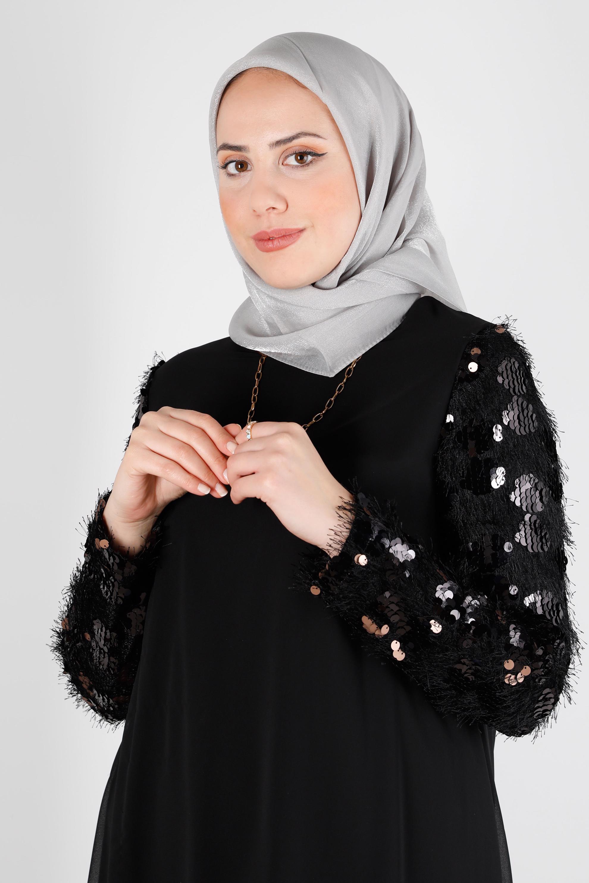 Tesettür giyim GÜMÜŞ ALVİNA PARILTI BANTLI EŞARP 8126