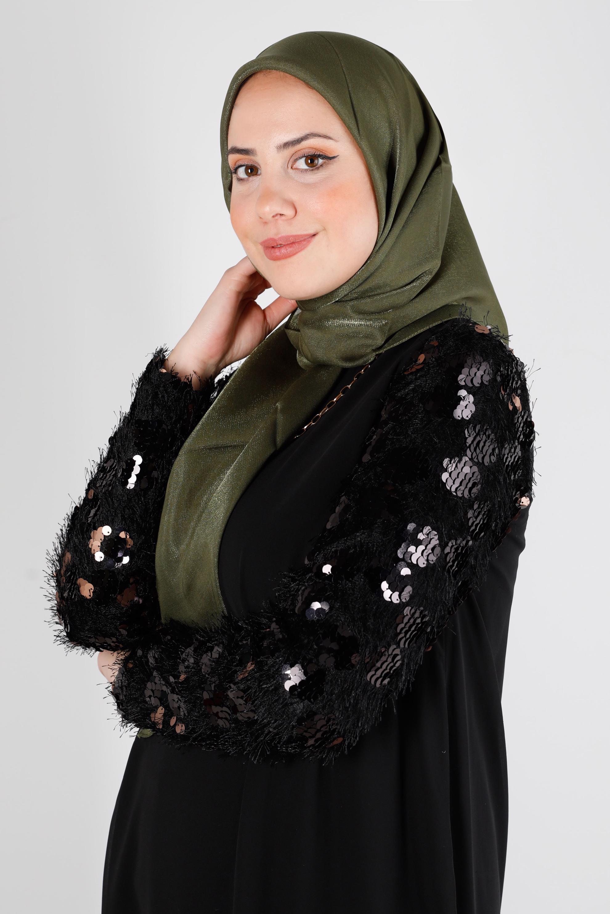 Tesettür giyim YEŞİL ALVİNA PARILTI BANTLI EŞARP 8126