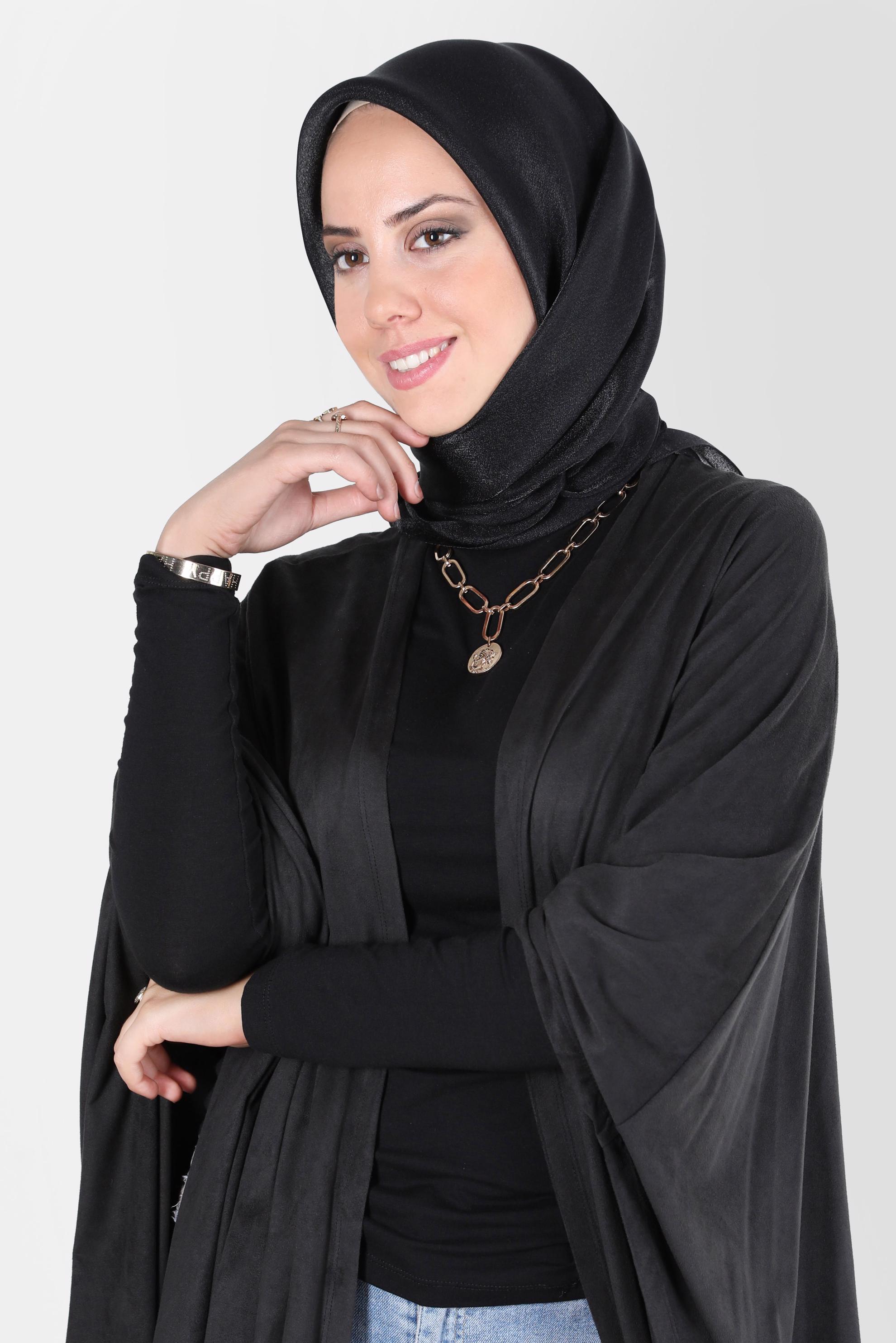 Tesettür giyim SİYAH ALVİNA ÜÇİPLİK EFEKTLİ EŞARP 8127 