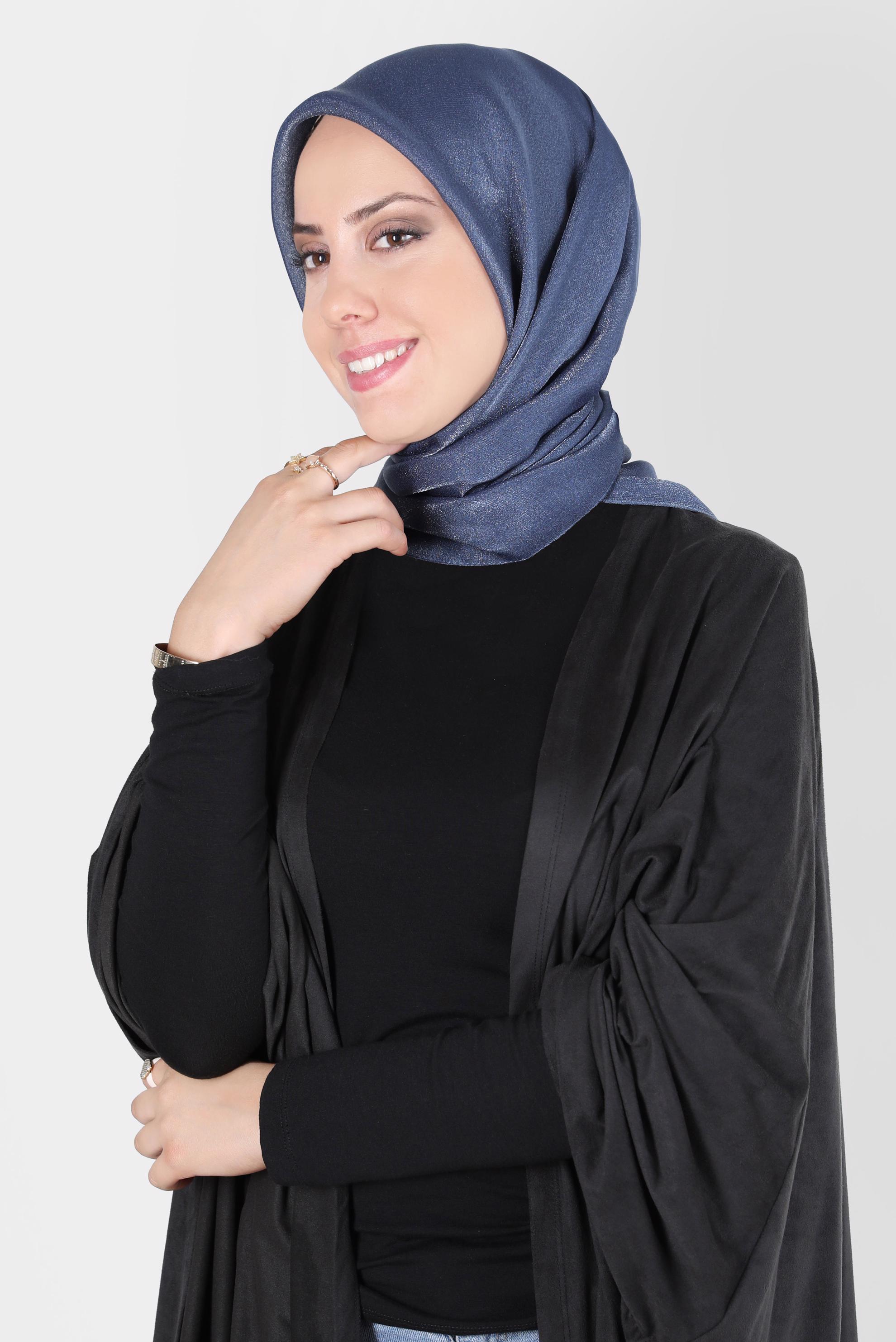 Tesettür giyim LACİVERT ALVİNA ÜÇİPLİK EFEKTLİ EŞARP 8127 