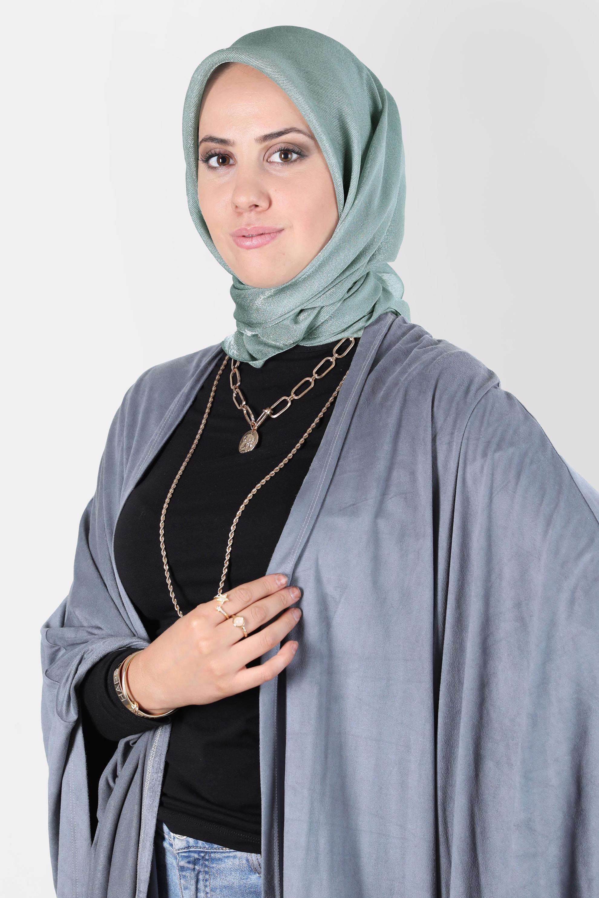 Tesettür giyim YEŞİL ALVİNA ÜÇİPLİK EFEKTLİ EŞARP 8127 