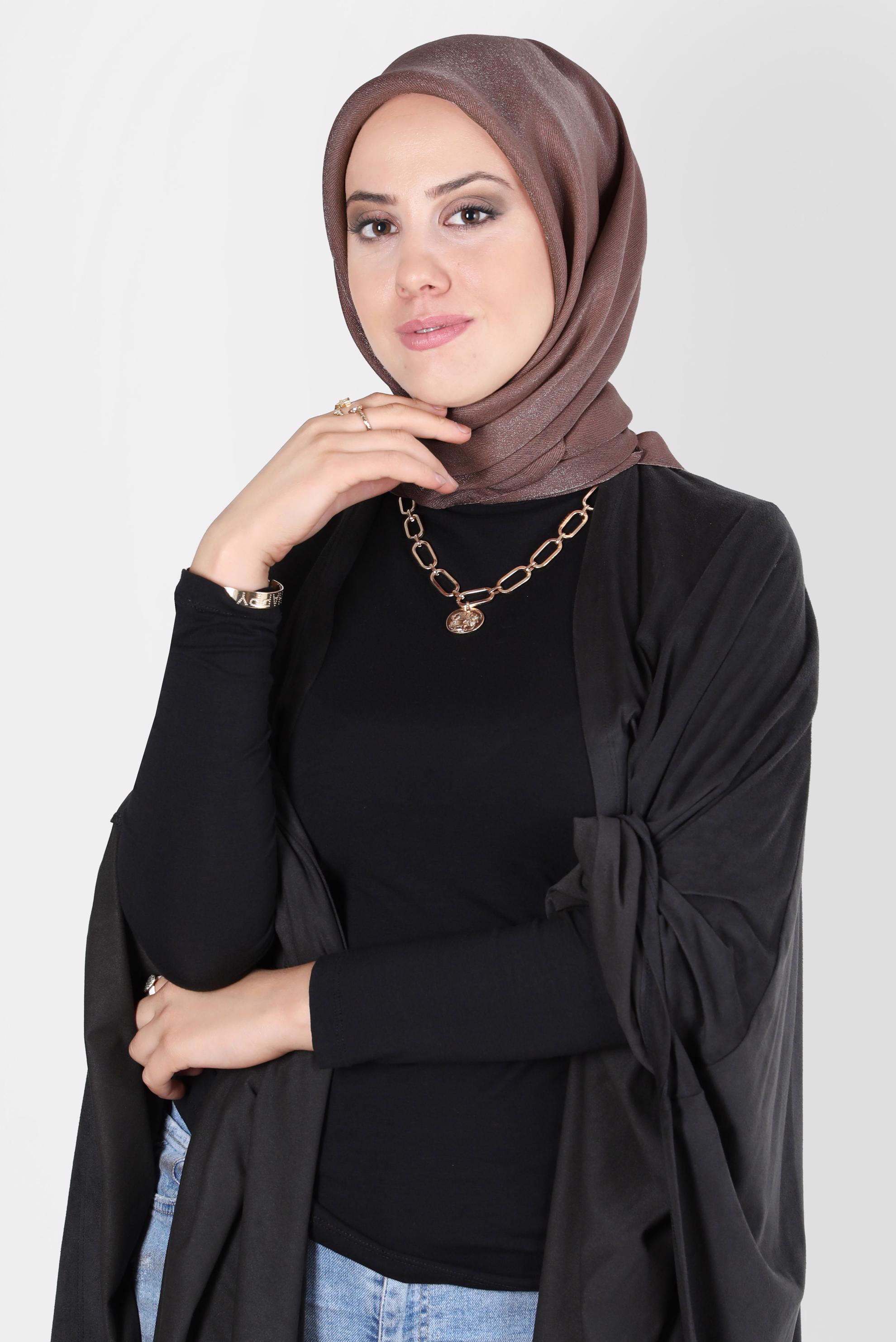 Tesettür giyim VİZON ALVİNA ÜÇİPLİK EFEKTLİ EŞARP 8127 