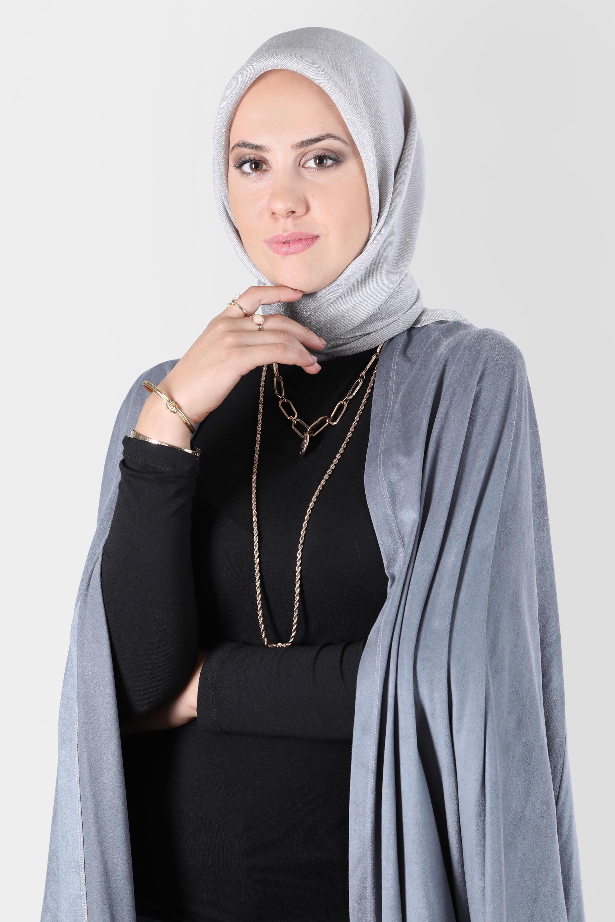 Tesettür giyim GRİ ALVİNA ÜÇİPLİK EFEKTLİ EŞARP 8127 