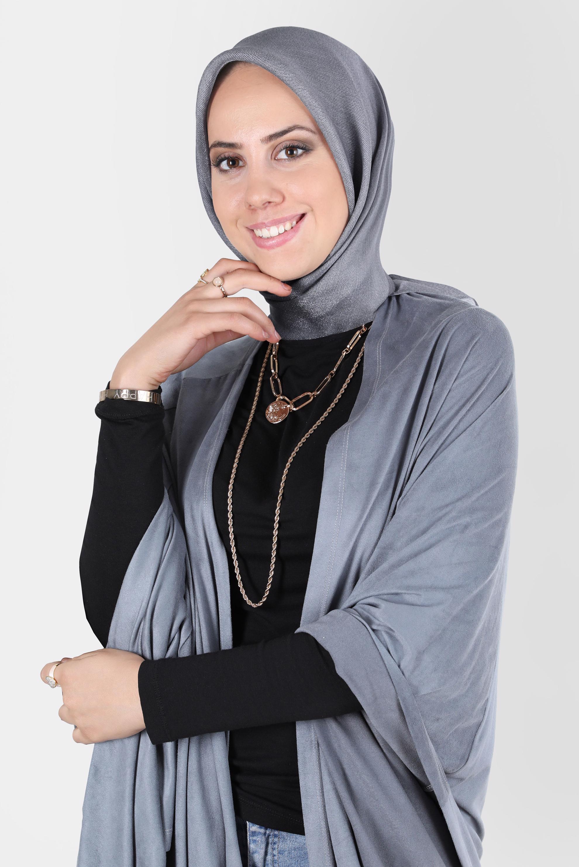 Tesettür giyim GRİ ALVİNA ÜÇİPLİK EFEKTLİ EŞARP 8127 