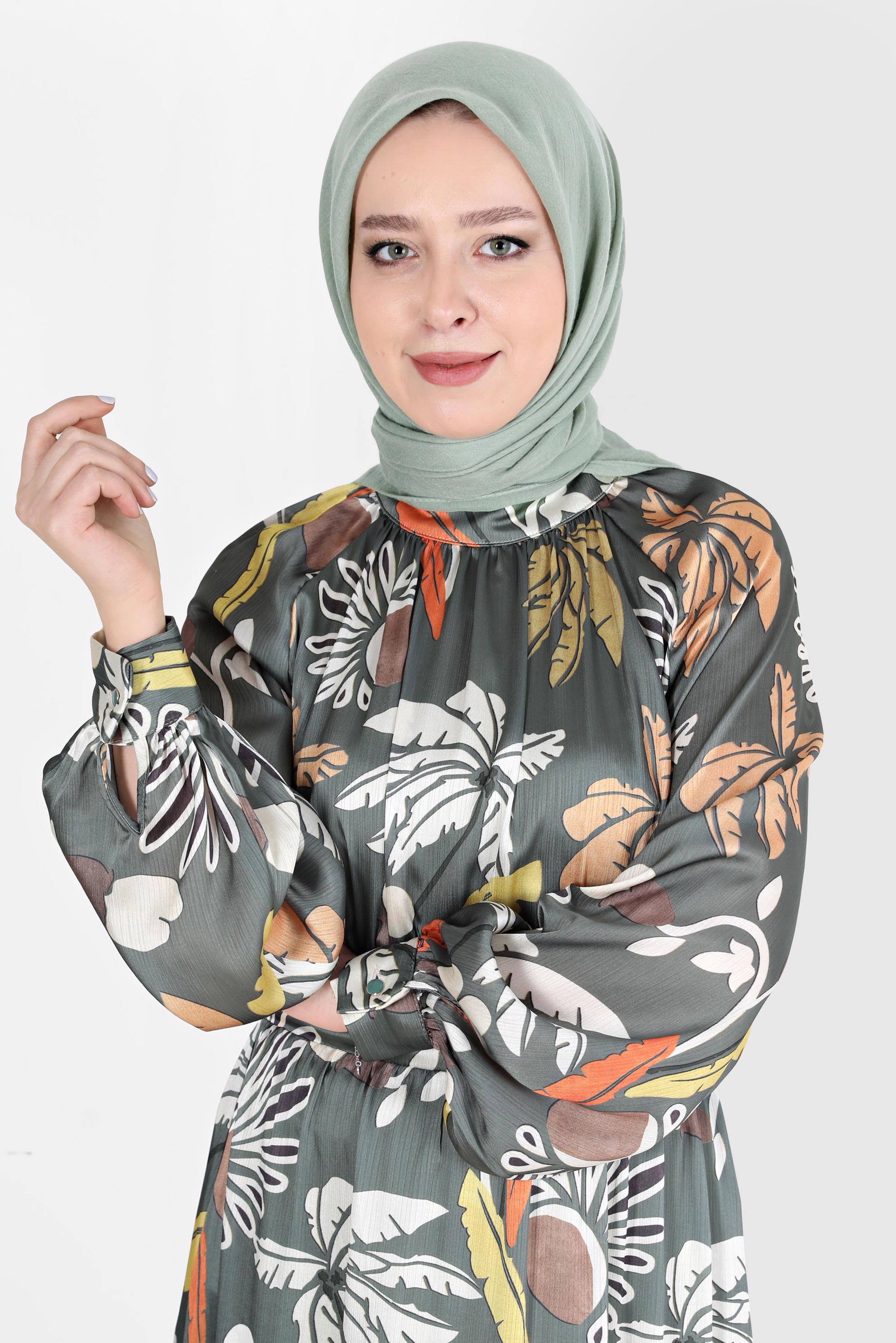 Tesettür giyim YEŞİL ALVİNA PAMUK EŞARP 8130 