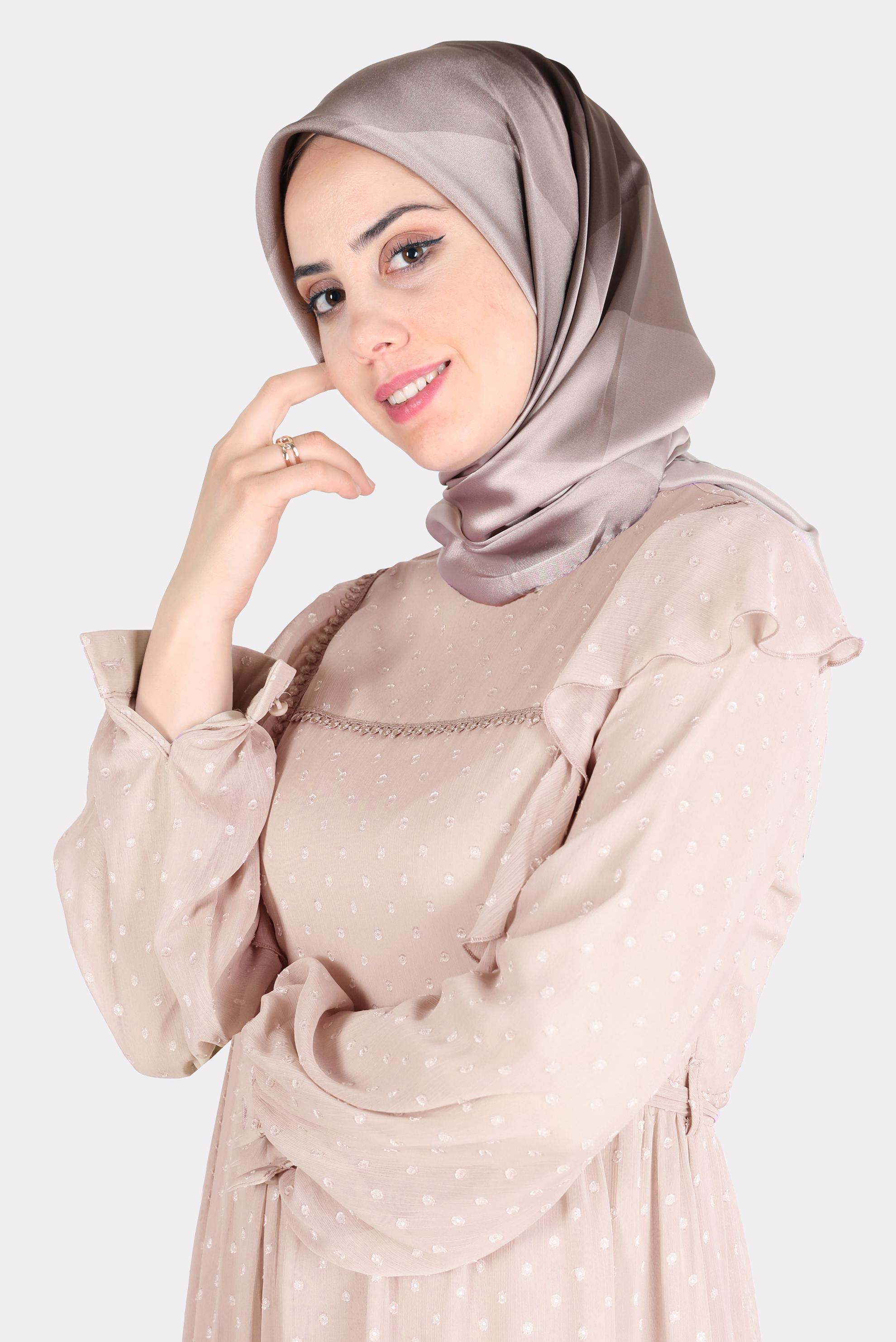 Tesettür giyim VİZON ALVİNA DESENLİ EŞARP 8131 