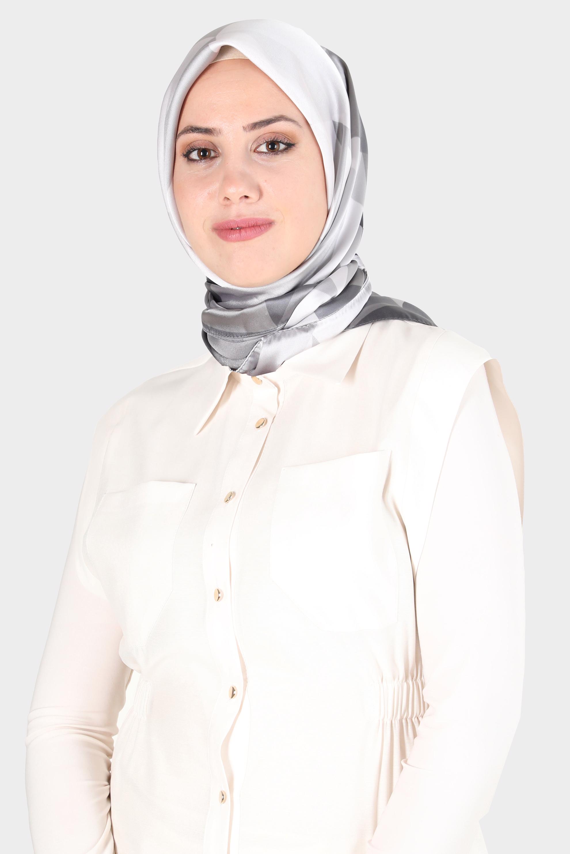 Tesettür giyim GRİ ALVİNA DESENLİ EŞARP 8132 