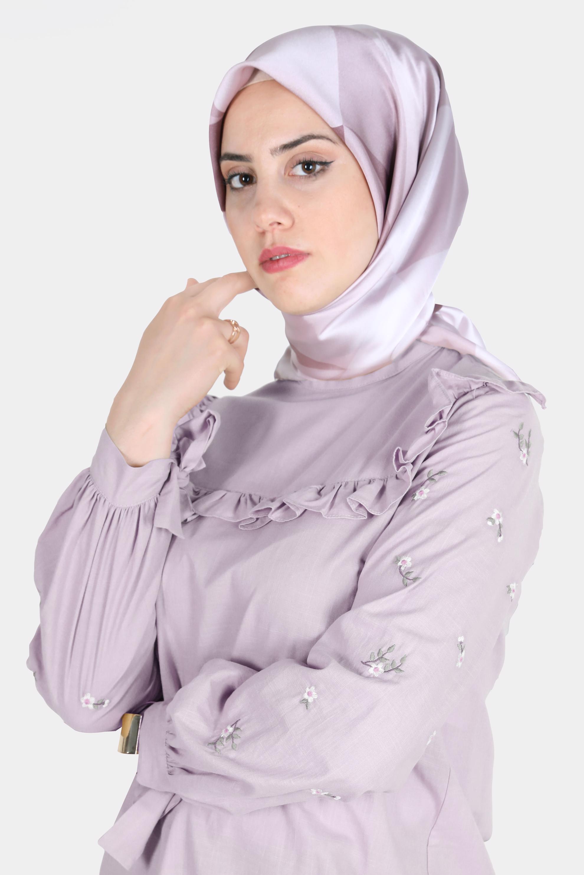 Tesettür giyim PUDRA ALVİNA DESENLİ EŞARP 8132 