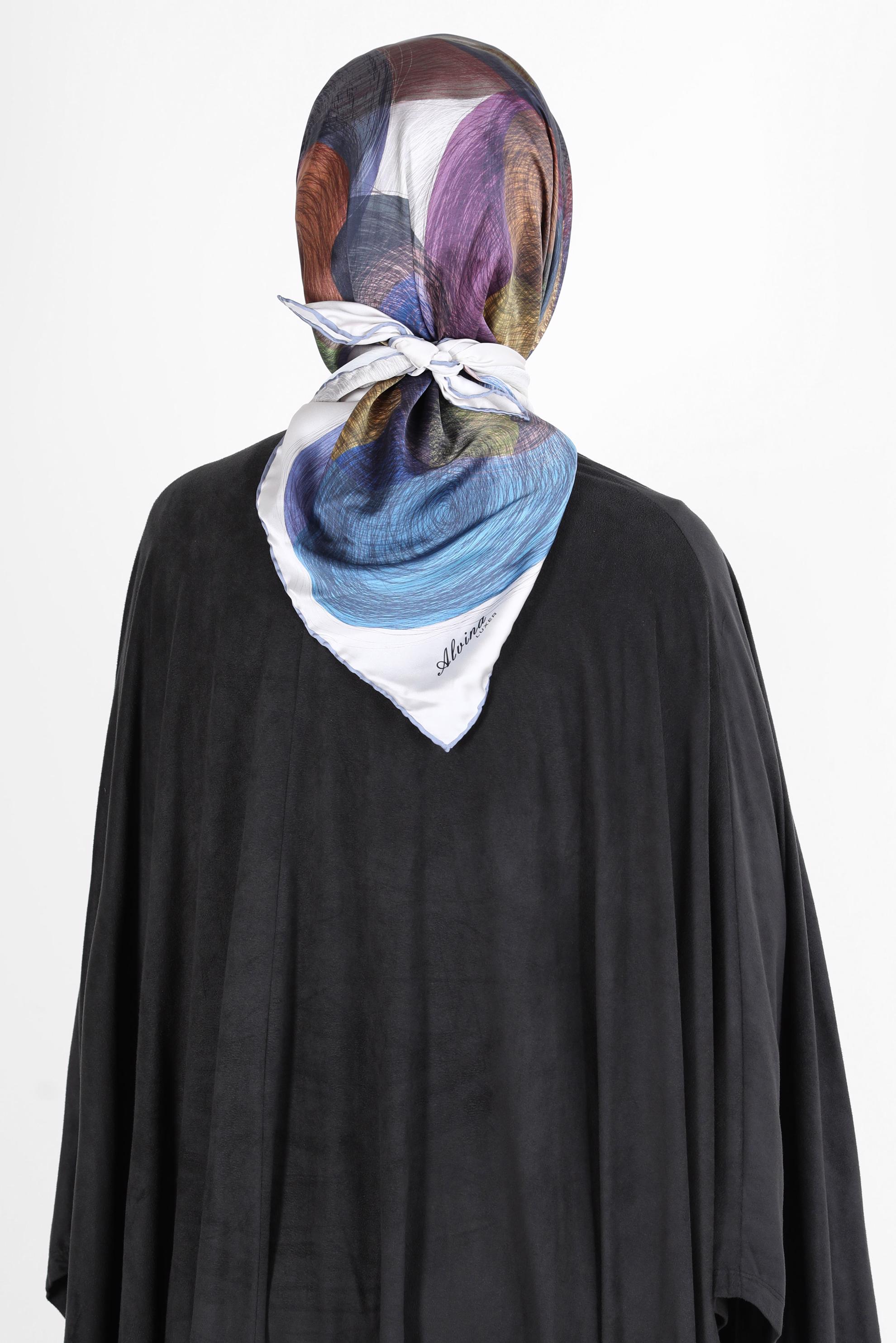 Tesettür giyim MAVİ ALVİNA DİJİTAL SURA EŞARP 8133 