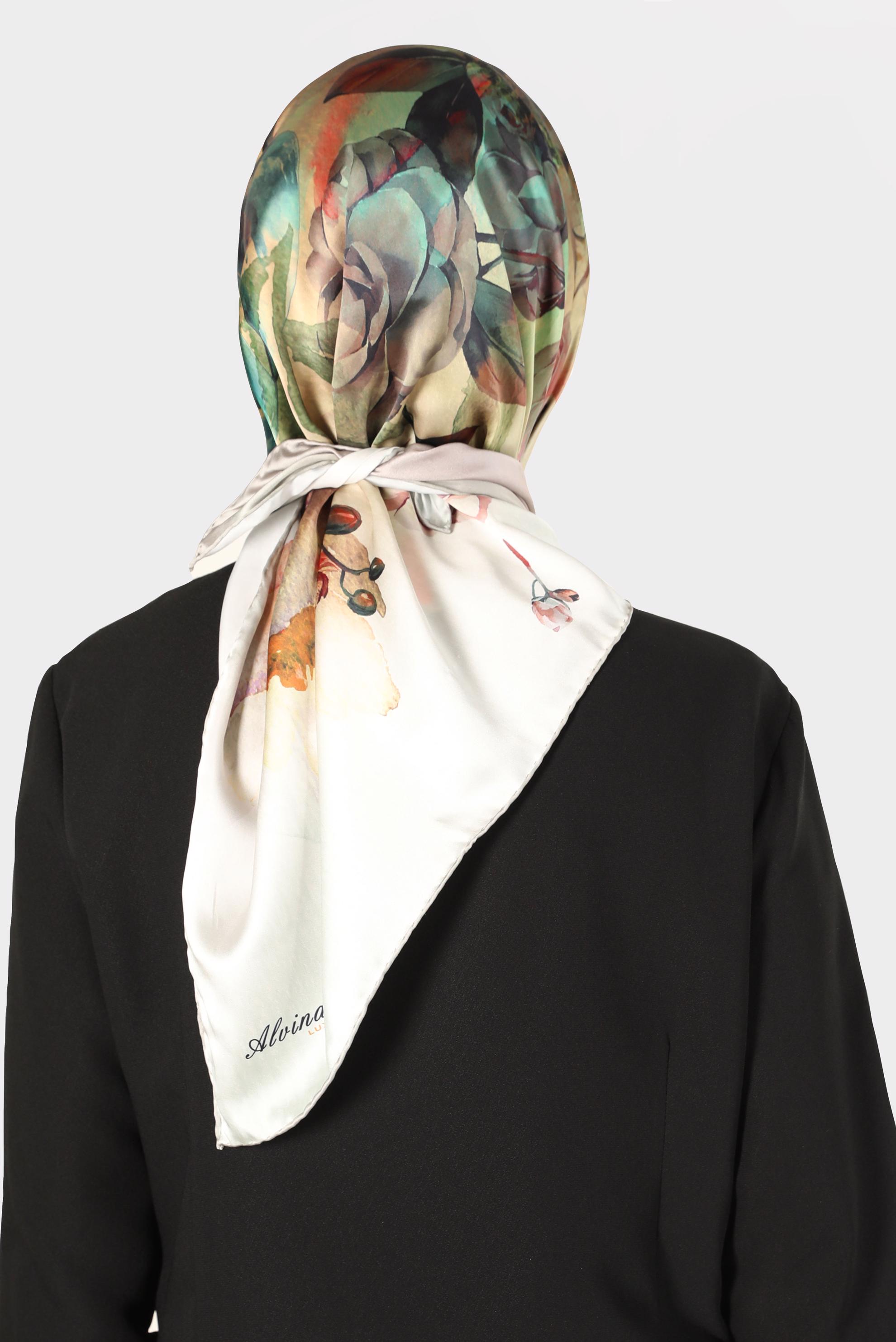 Tesettür giyim YEŞİL ALVİNA DİJİTAL SURA EŞARP 8134 