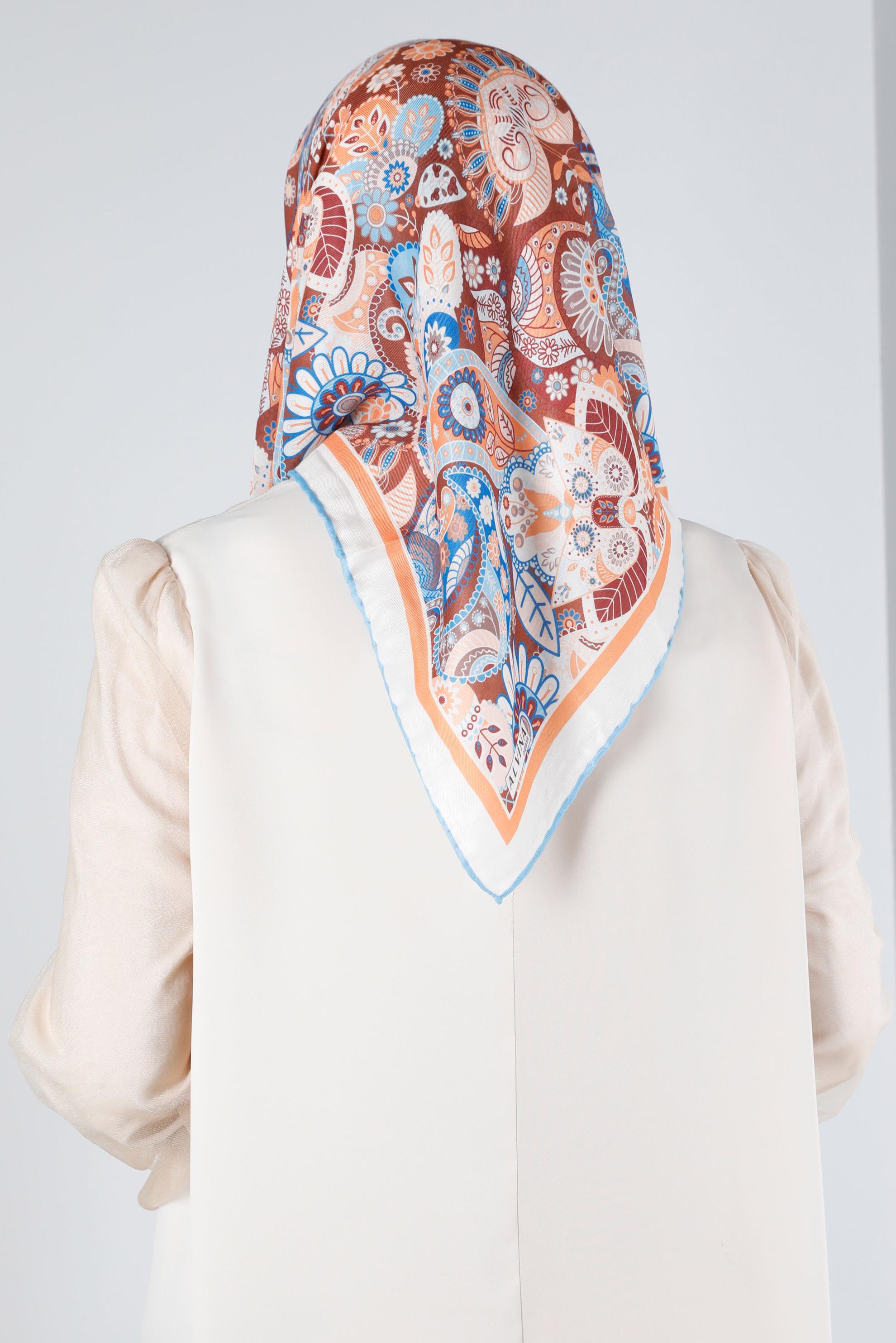 Tesettür giyim TURUNCU ALVİNA DİJİTAL ORGANİK EŞARP 8135 