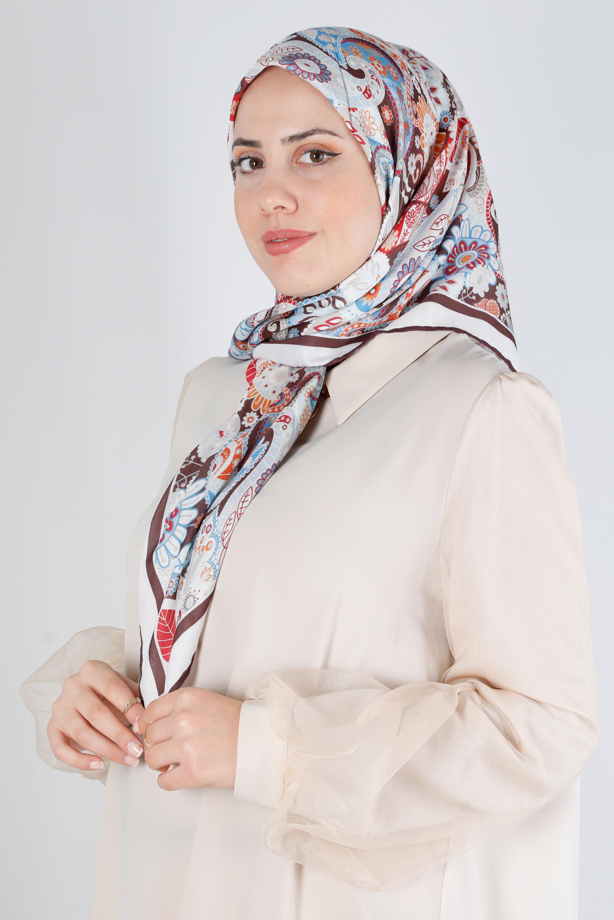 Tesettür giyim EKRU ALVİNA DİJİTAL ORGANİK EŞARP 8135 