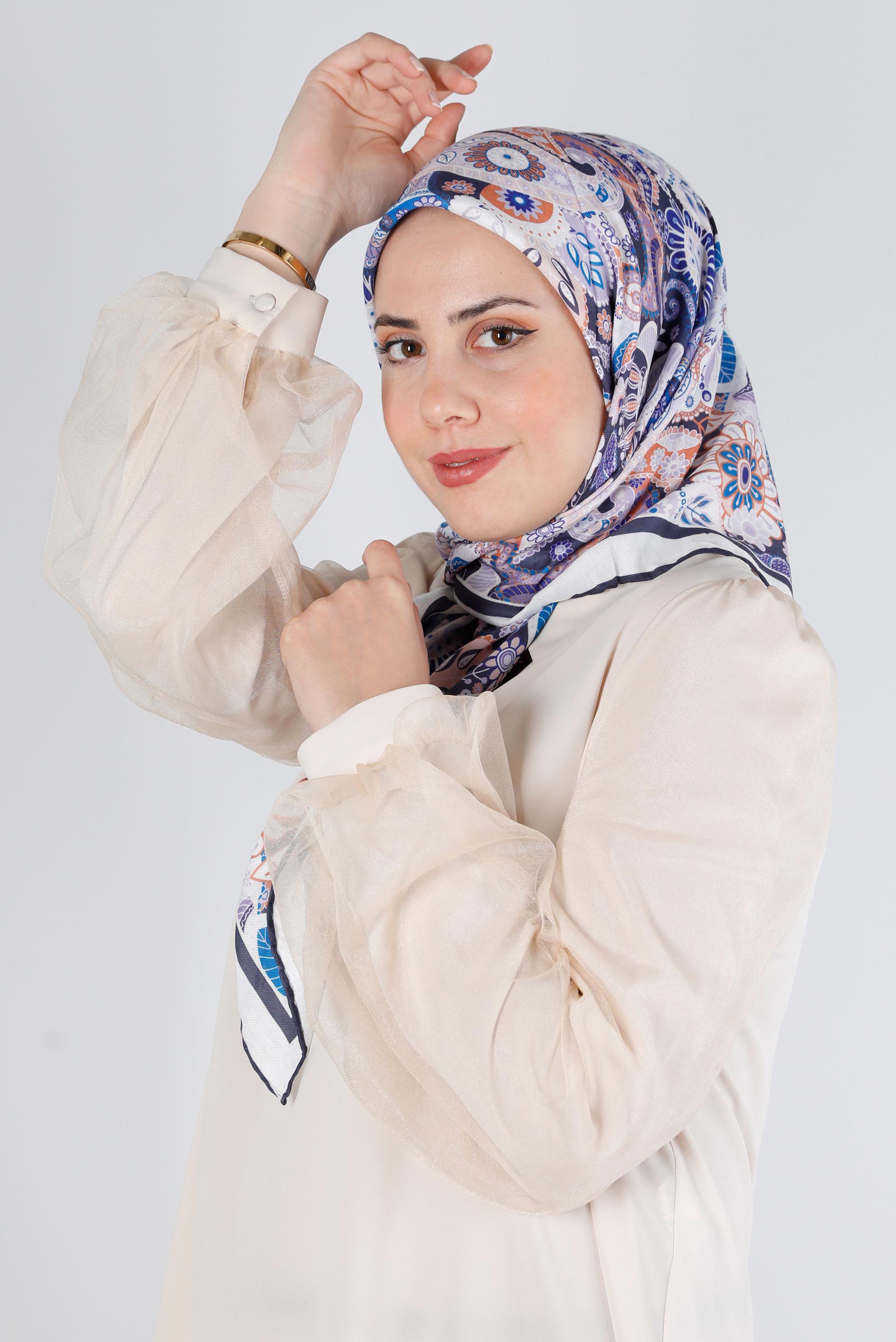 Tesettür giyim LACİVERT ALVİNA DİJİTAL ORGANİK EŞARP 8135 