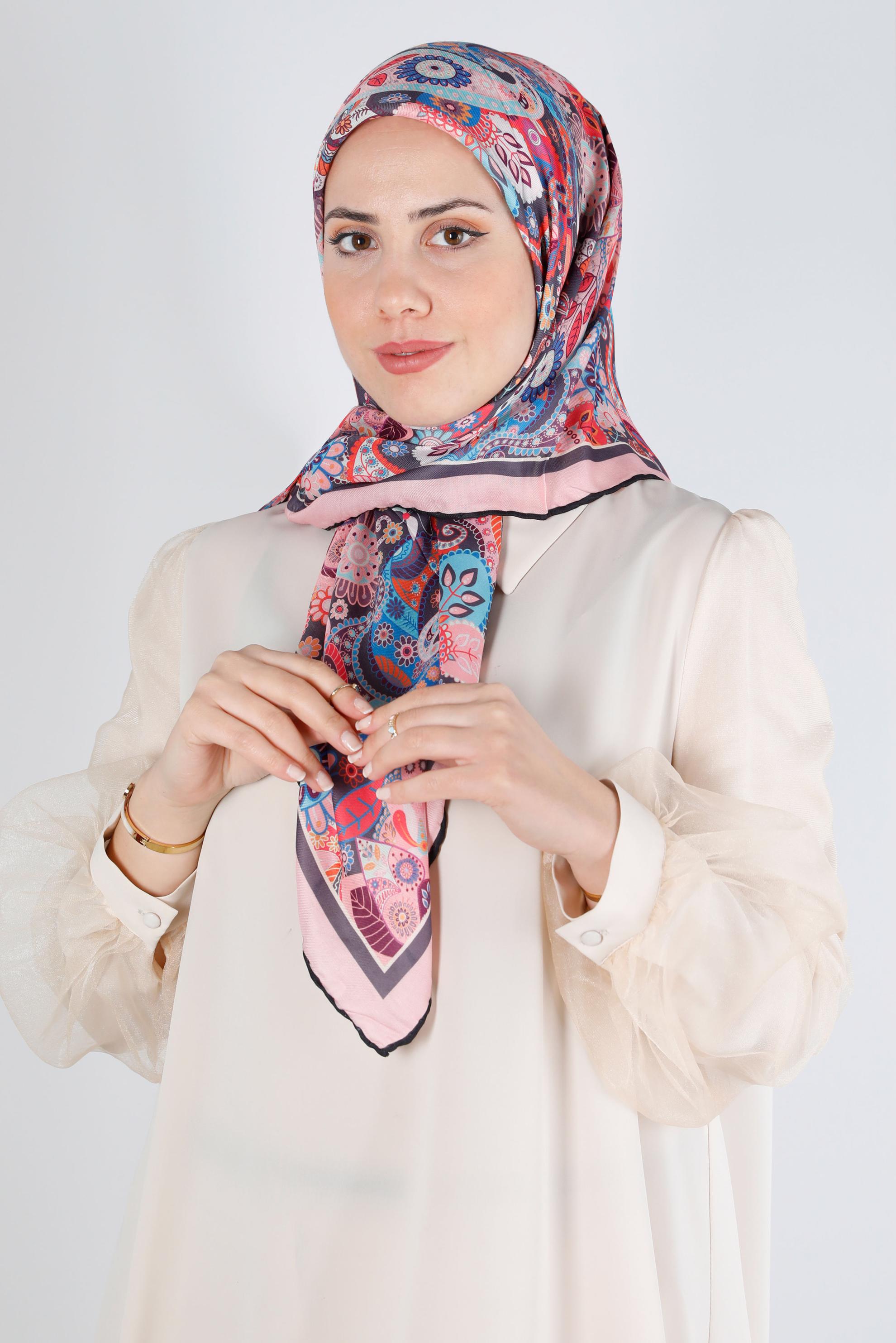 Tesettür giyim PUDRA ALVİNA DİJİTAL ORGANİK EŞARP 8135 