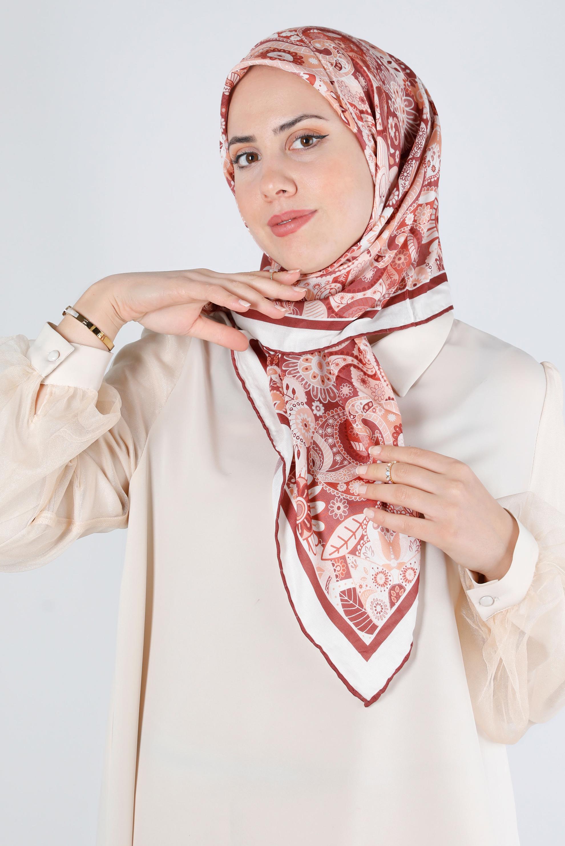 Tesettür giyim KAHVE ALVİNA DİJİTAL ORGANİK EŞARP 8135 