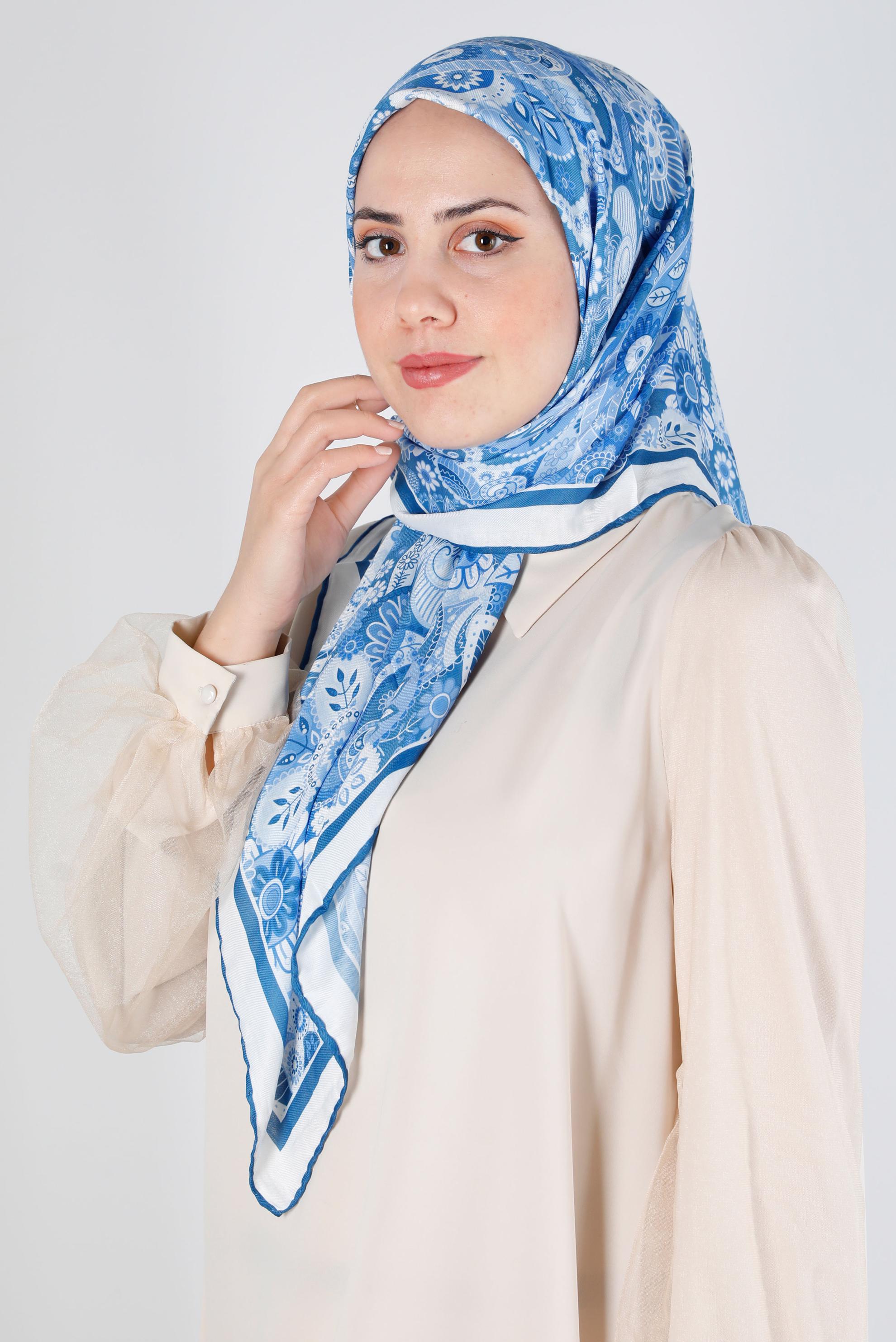 Tesettür giyim LACİVERT ALVİNA DİJİTAL ORGANİK EŞARP 8135 