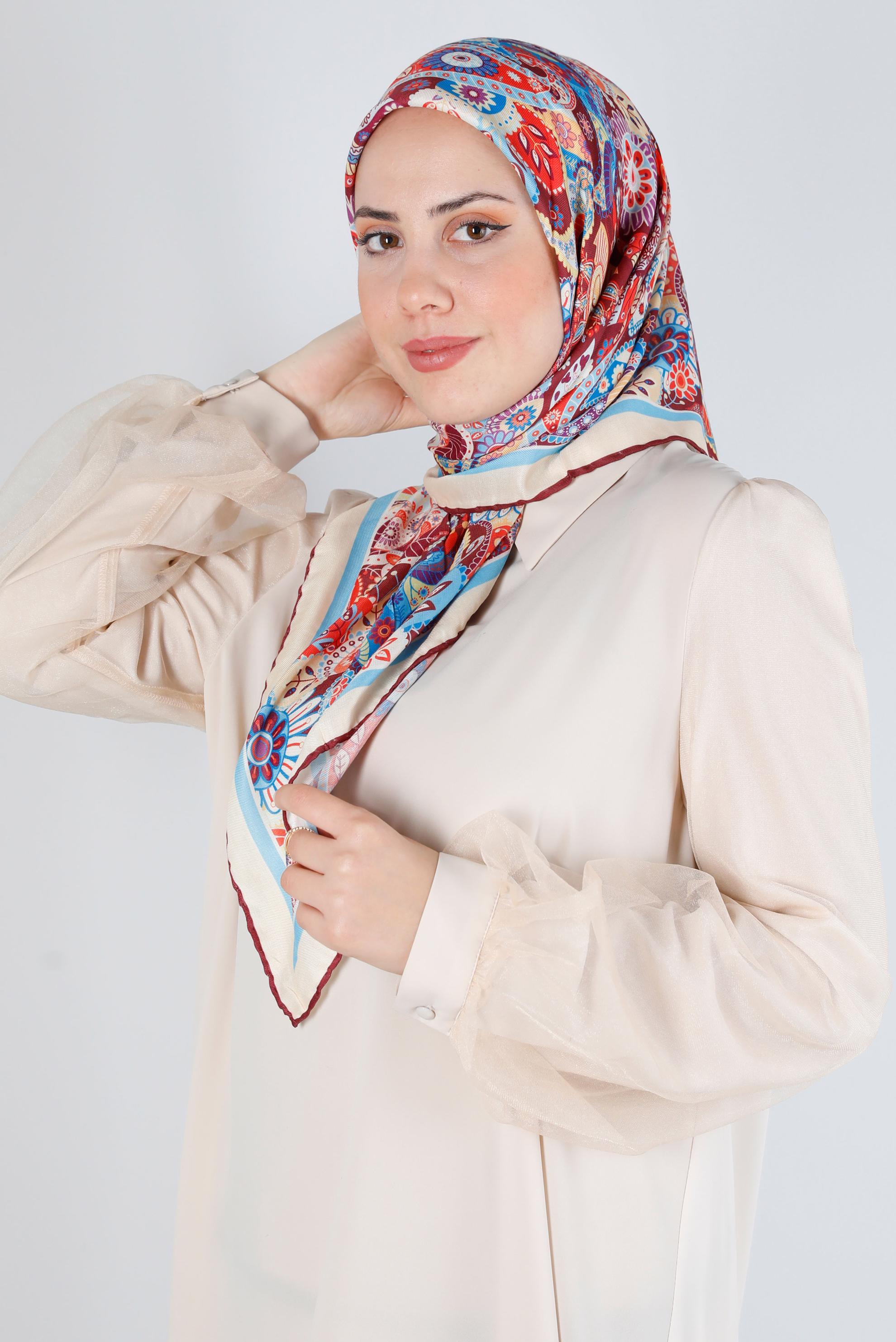 Tesettür giyim BEJ ALVİNA DİJİTAL ORGANİK EŞARP 8135 