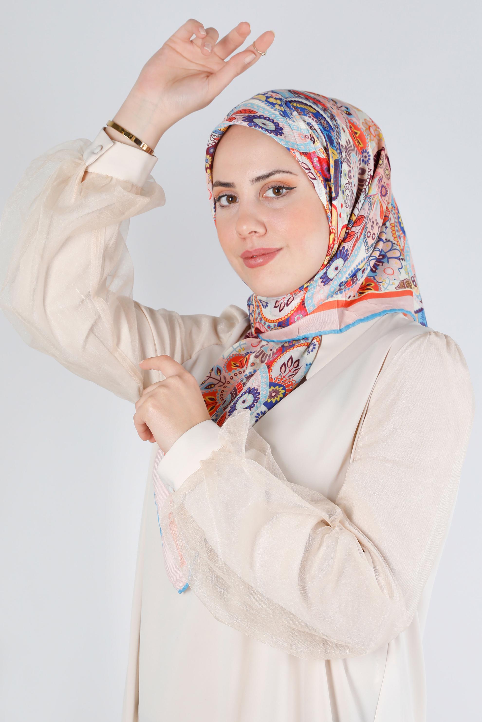 Tesettür giyim PUDRA ALVİNA DİJİTAL ORGANİK EŞARP 8135 