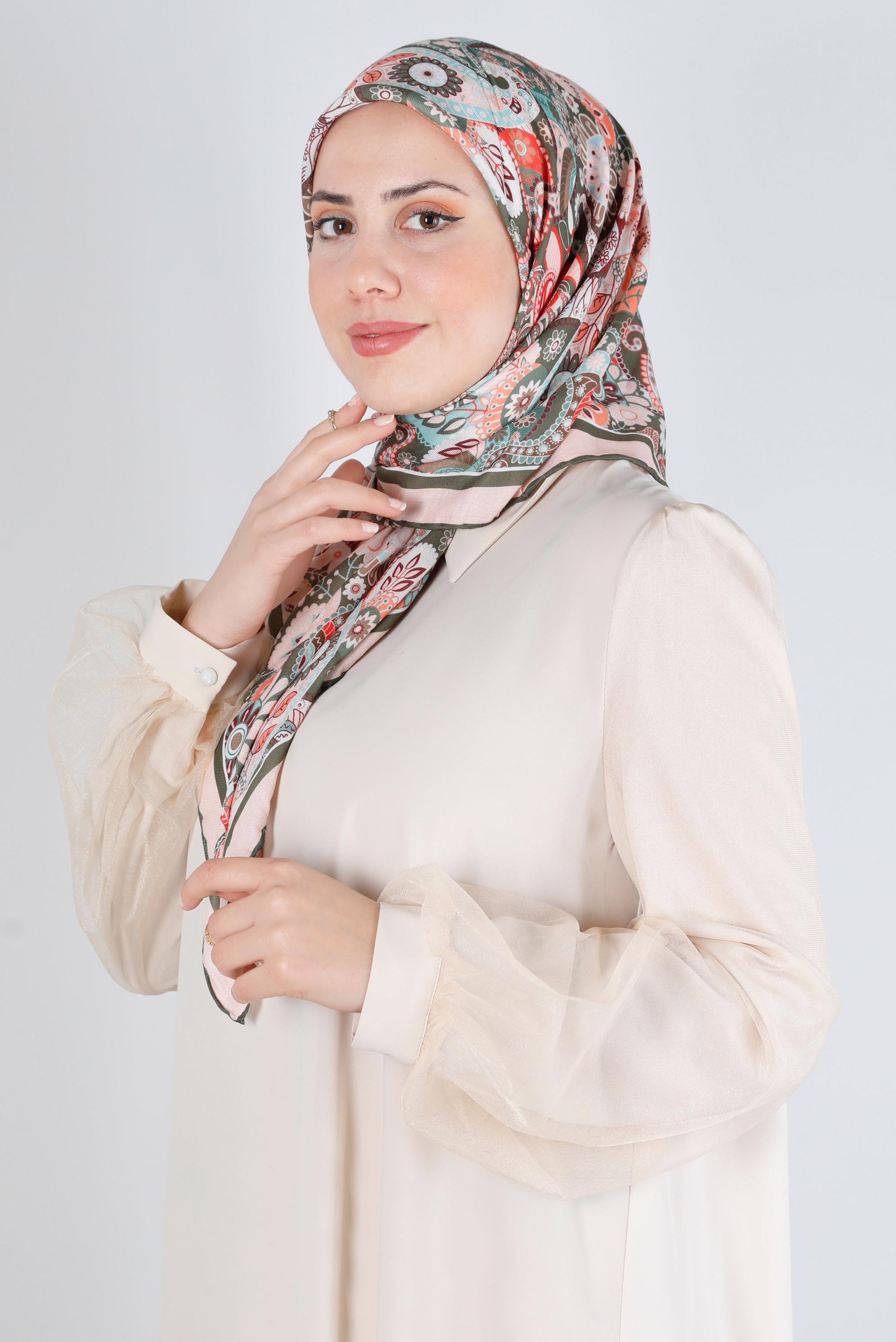 Tesettür giyim YEŞİL ALVİNA DİJİTAL ORGANİK EŞARP 8135 