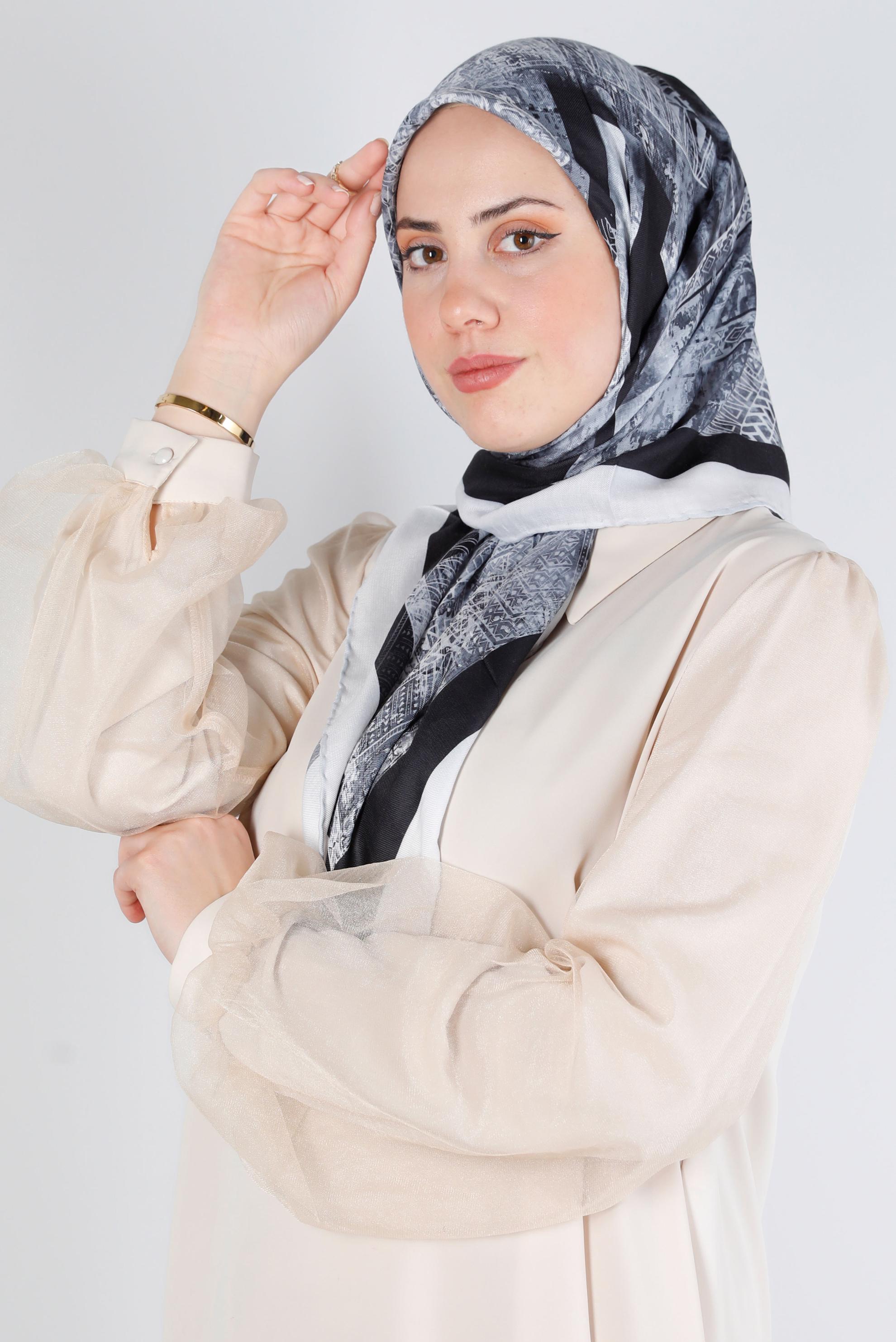 Tesettür giyim SİYAH ALVİNA DİJİTAL ORGANİK EŞARP 8136 