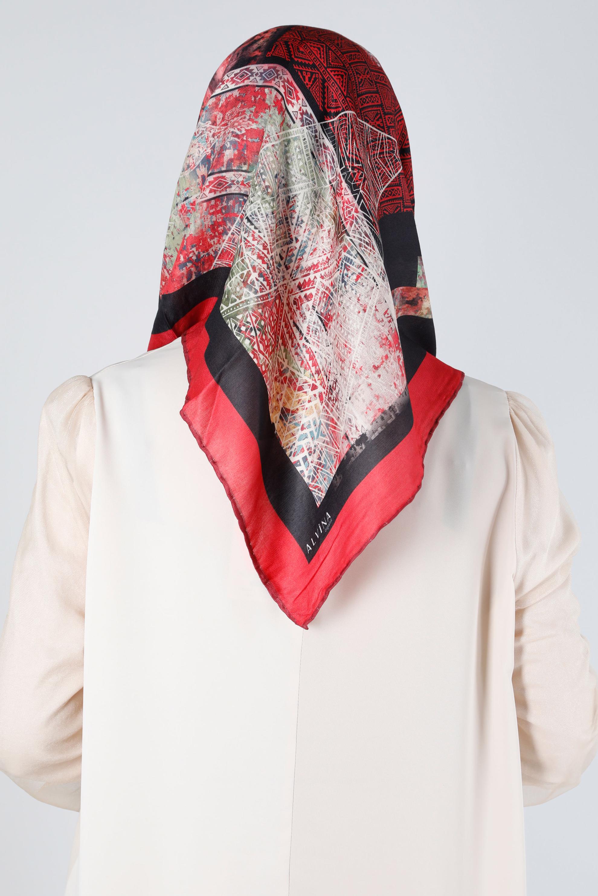 Tesettür giyim KIRMIZI ALVİNA DİJİTAL ORGANİK EŞARP 8136 