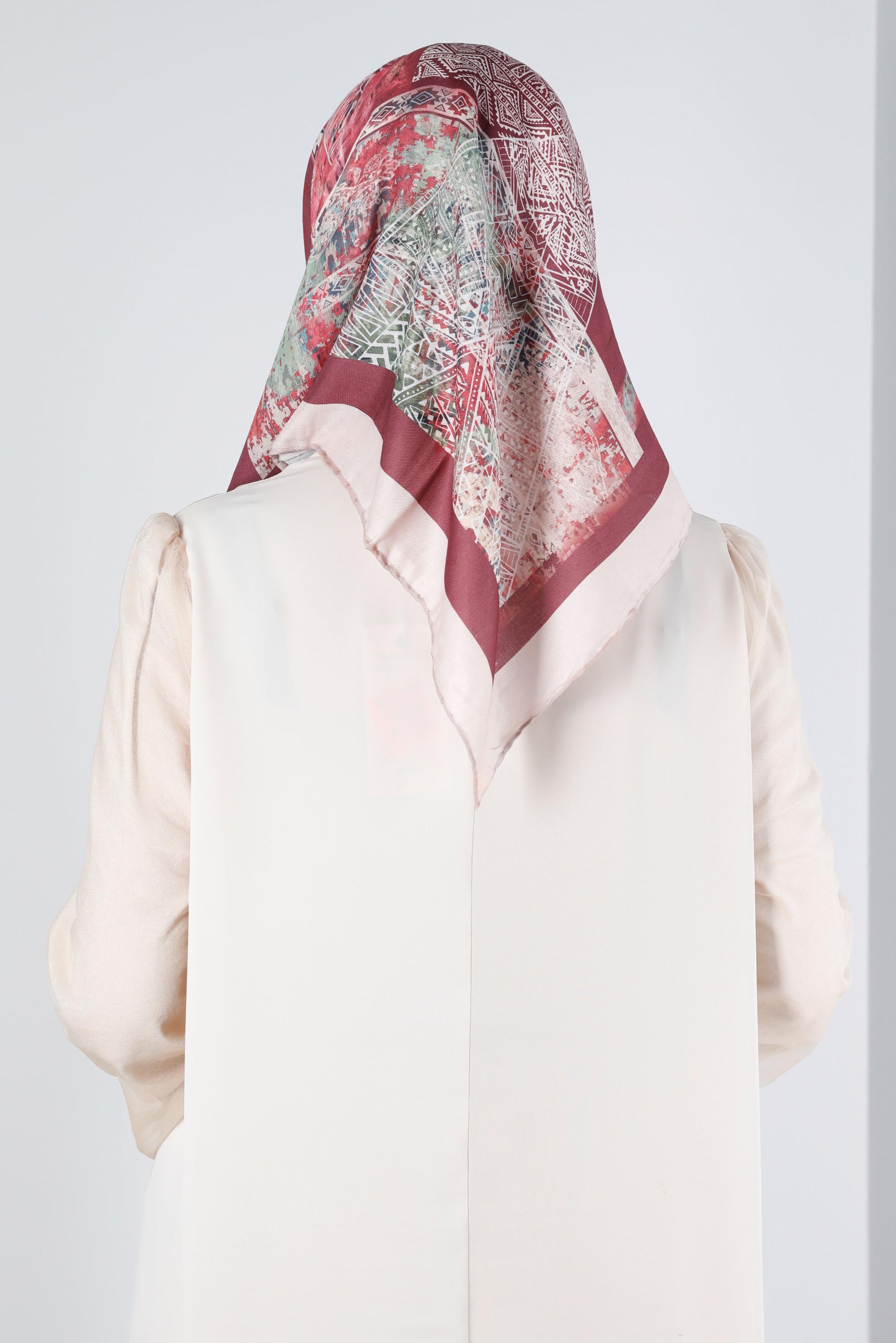 Tesettür giyim BORDO ALVİNA DİJİTAL ORGANİK EŞARP 8136 