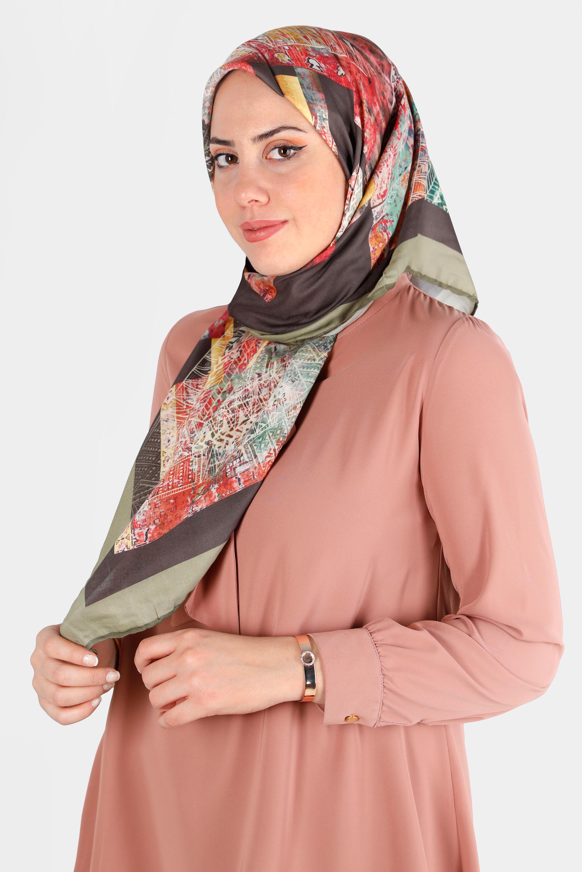 Tesettür giyim HAKİ ALVİNA DİJİTAL ORGANİK EŞARP 8136 