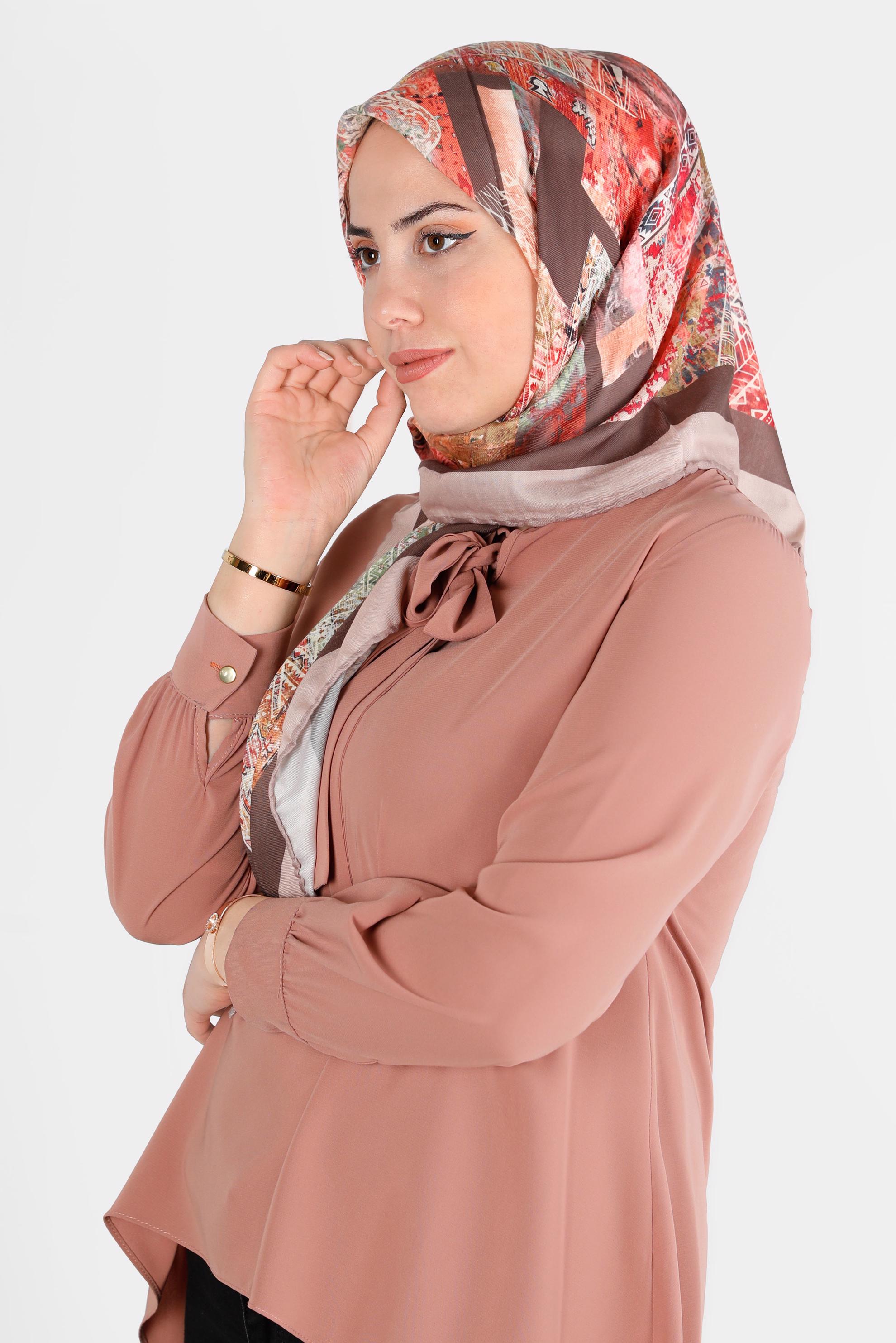 Tesettür giyim KAHVE ALVİNA DİJİTAL ORGANİK EŞARP 8136 