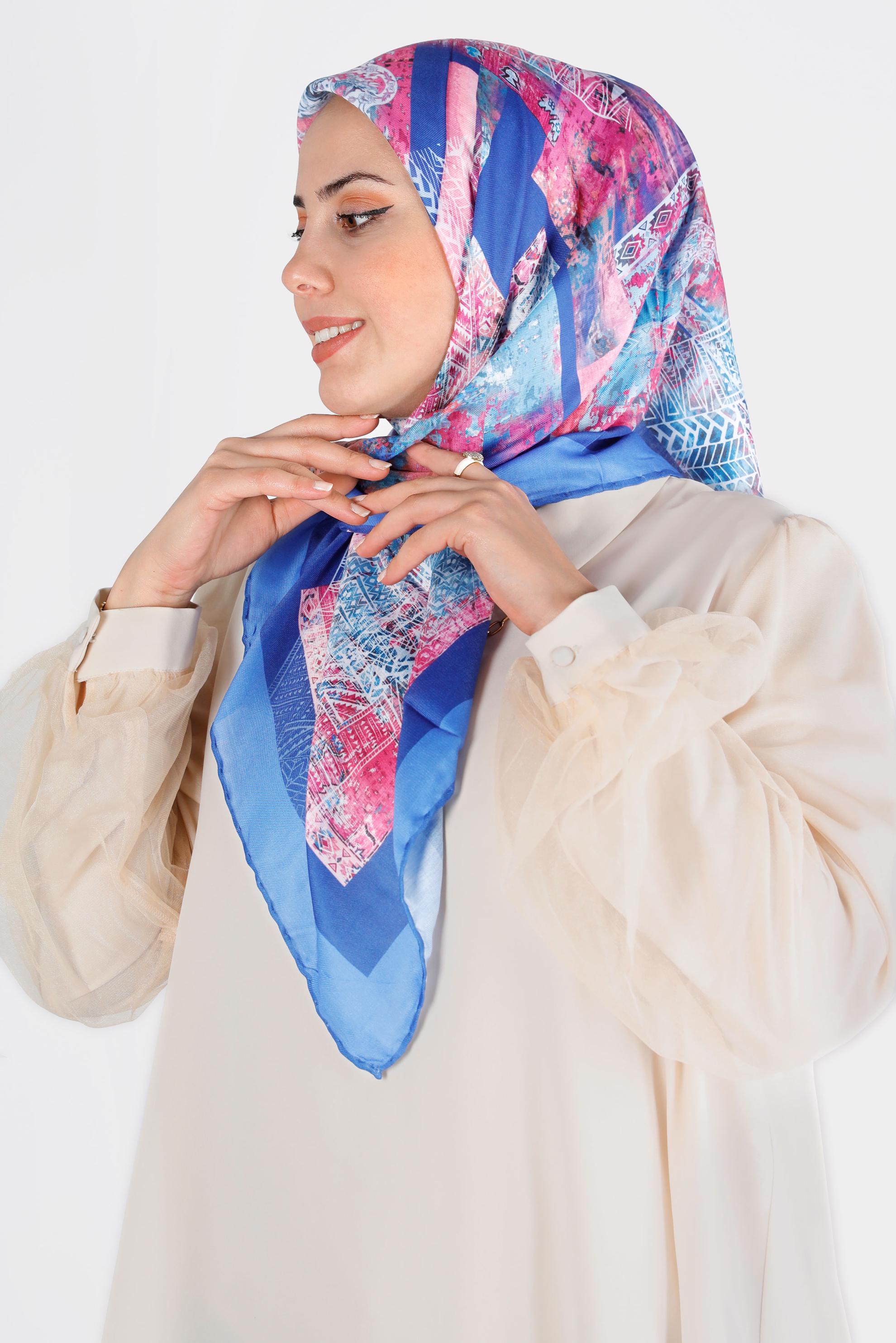 Tesettür giyim LACİVERT ALVİNA DİJİTAL ORGANİK EŞARP 8136 