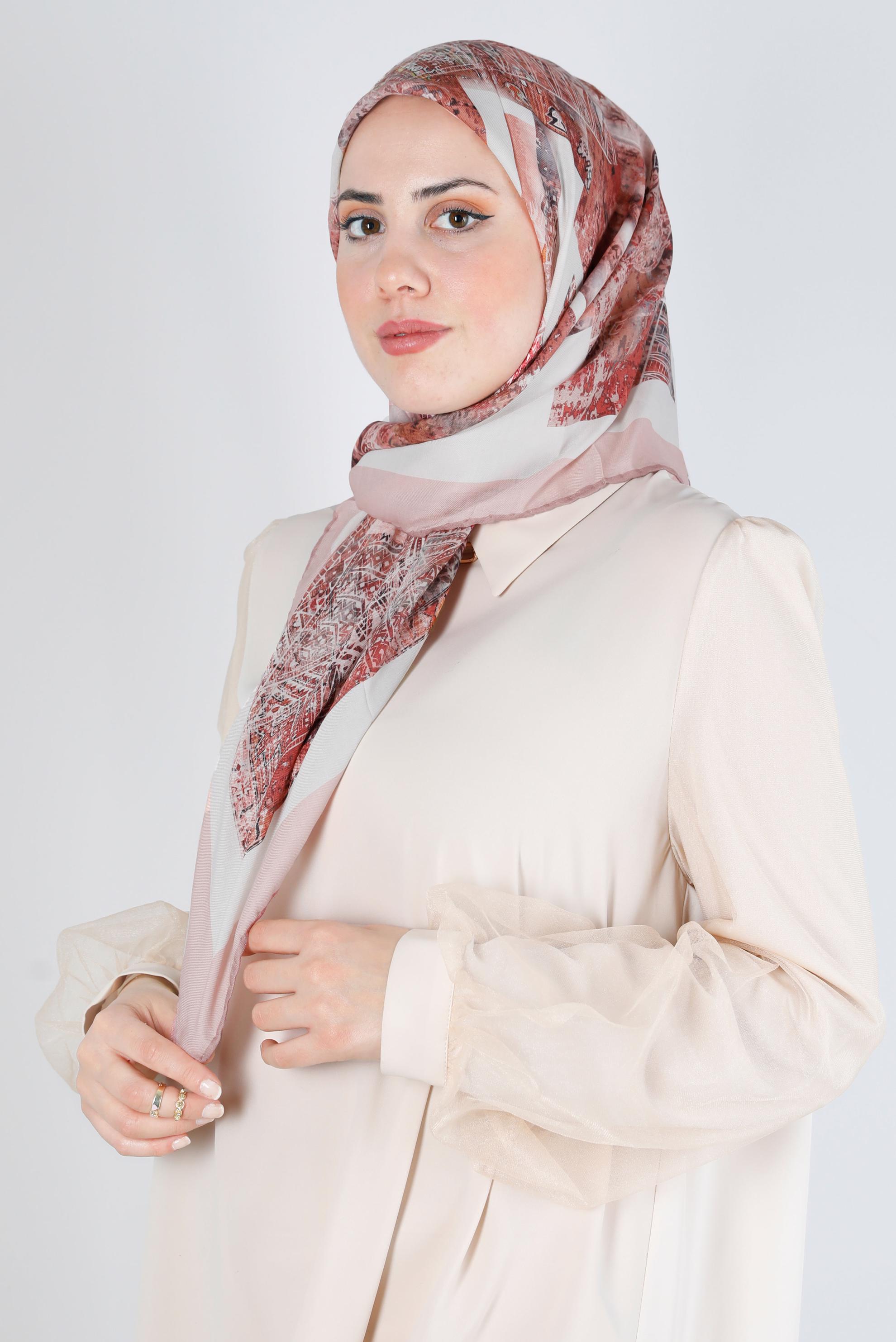 Tesettür giyim PUDRA ALVİNA DİJİTAL ORGANİK EŞARP 8136 