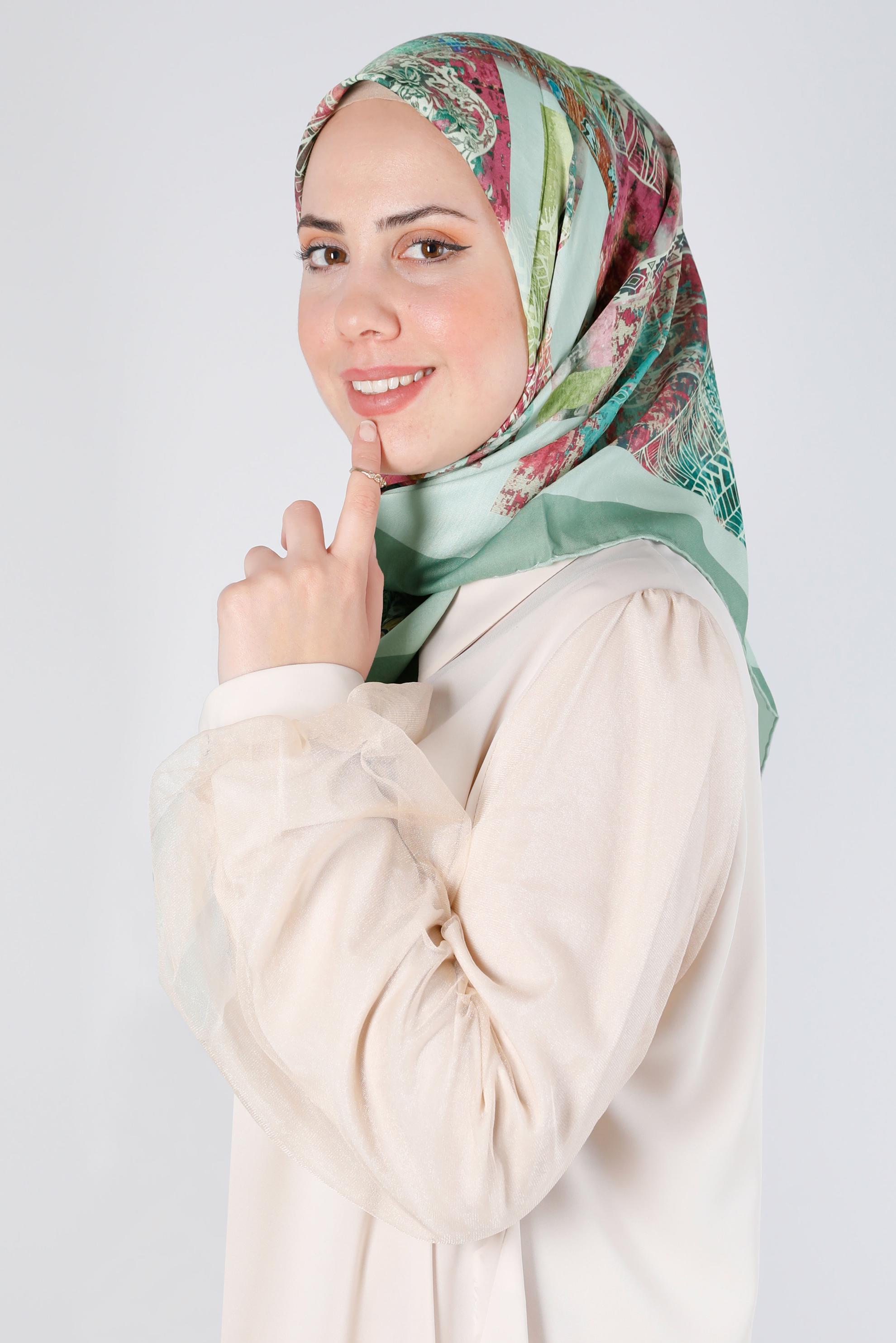 Tesettür giyim YEŞİL ALVİNA DİJİTAL ORGANİK EŞARP 8136 