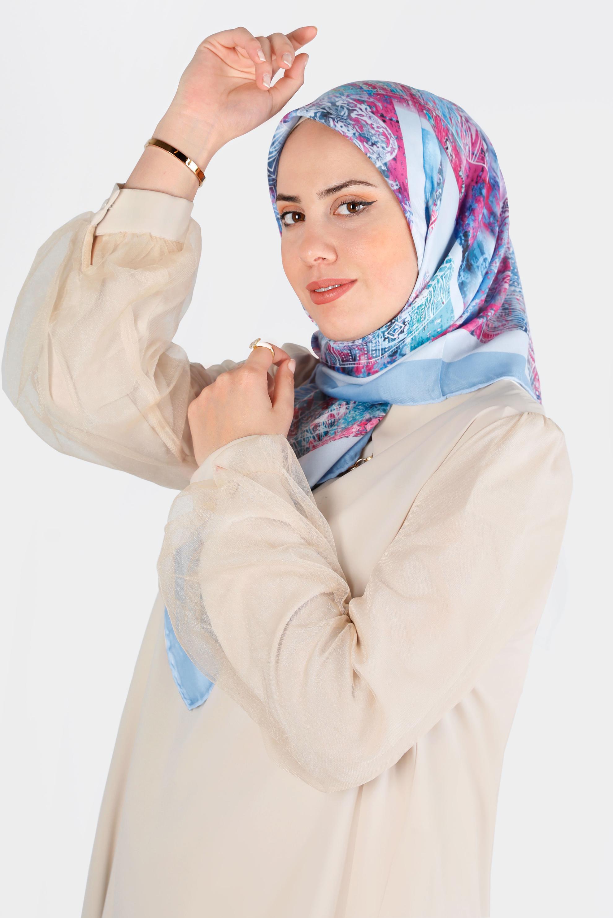 Tesettür giyim MAVİ ALVİNA DİJİTAL ORGANİK EŞARP 8136 