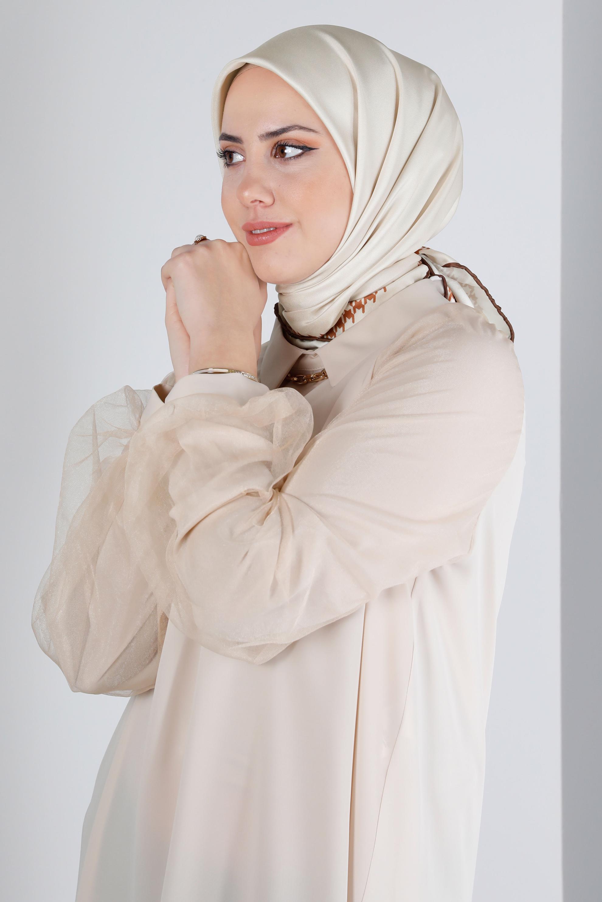 Tesettür giyim BEJ ALVİNA DİJİTAL DÜZ EŞARP 8137