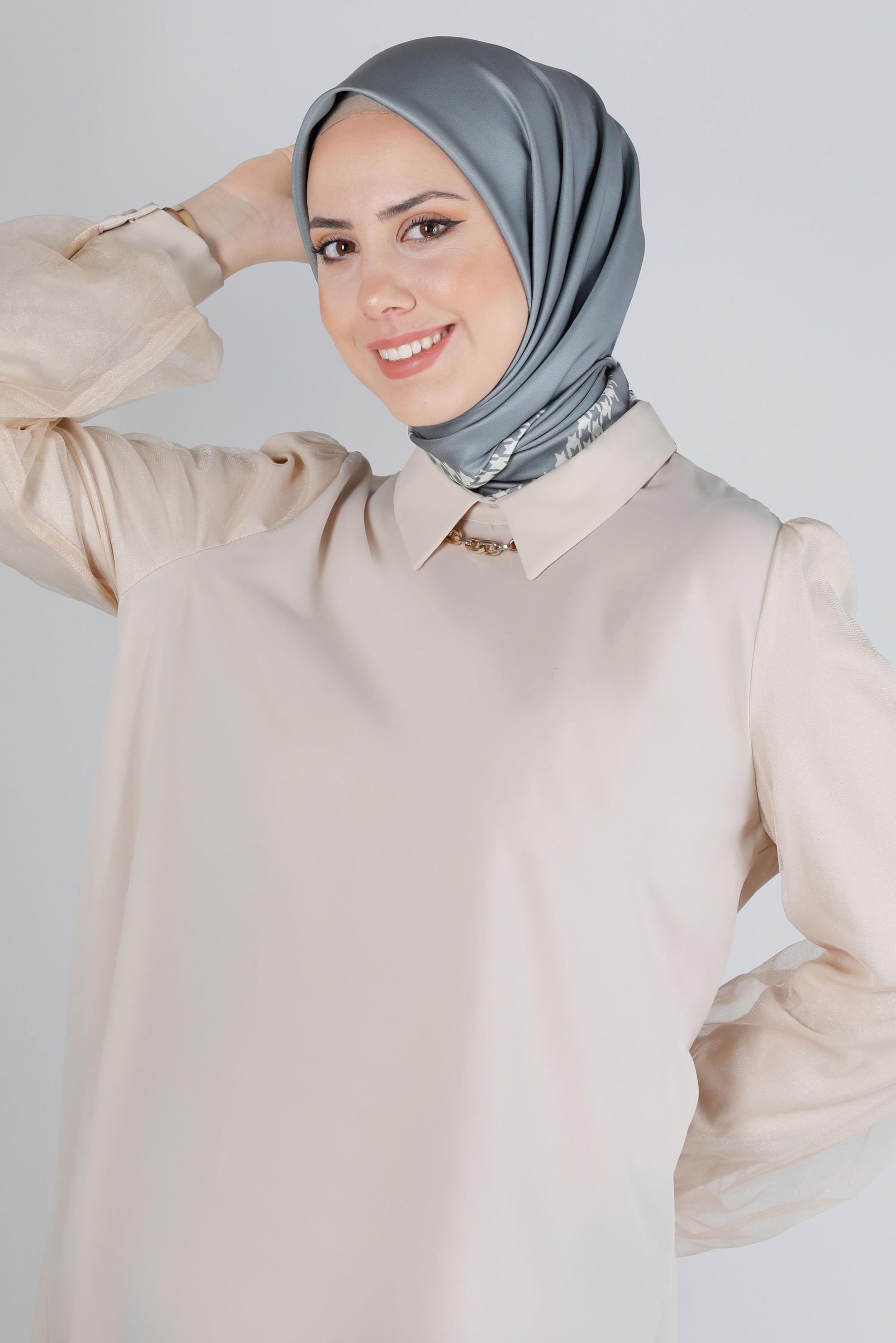 Tesettür giyim GRİ ALVİNA DİJİTAL DÜZ EŞARP 8137